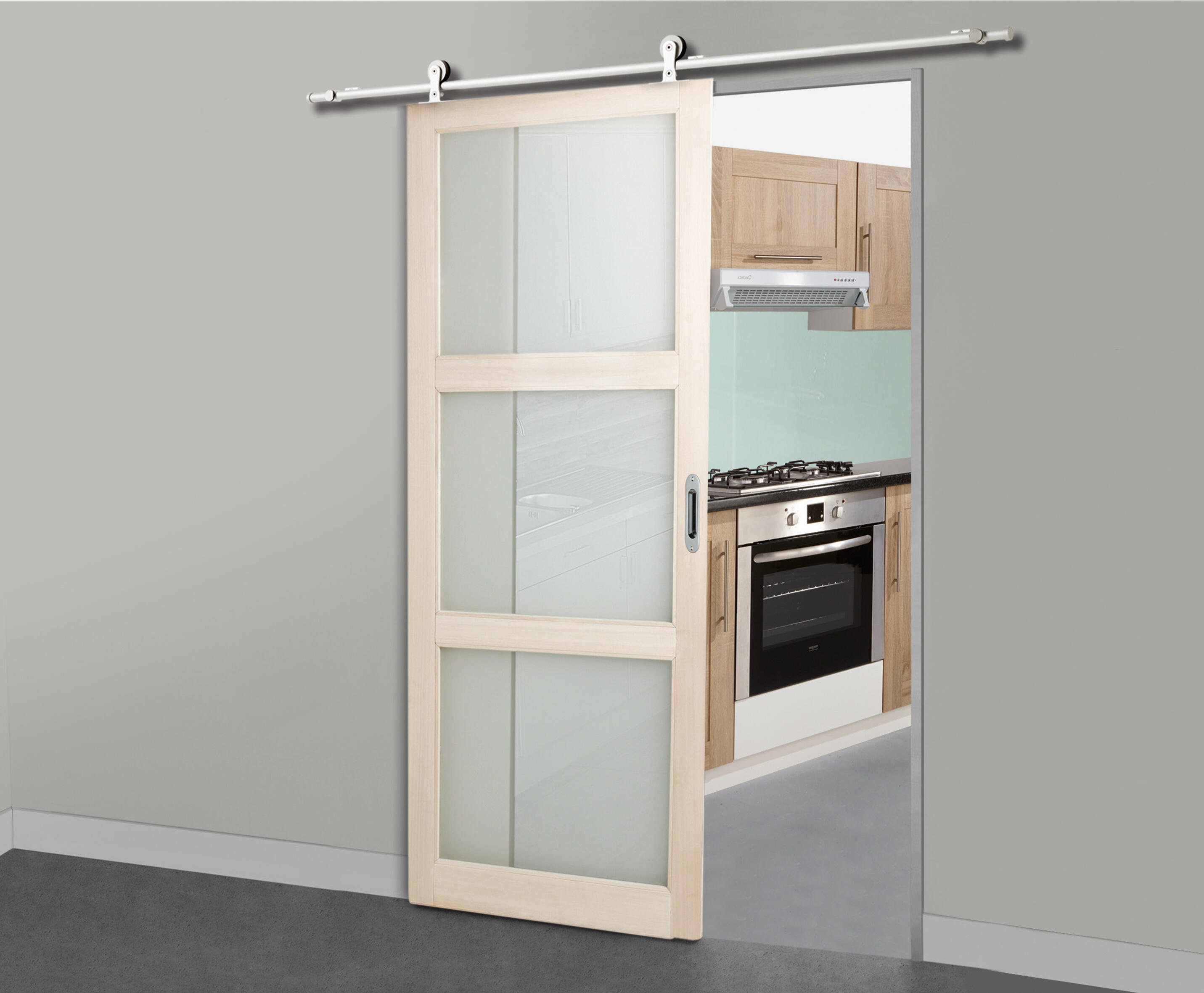 Rail pour porte coulissante Larg.73 cm en applique aluminium brossé - 3
