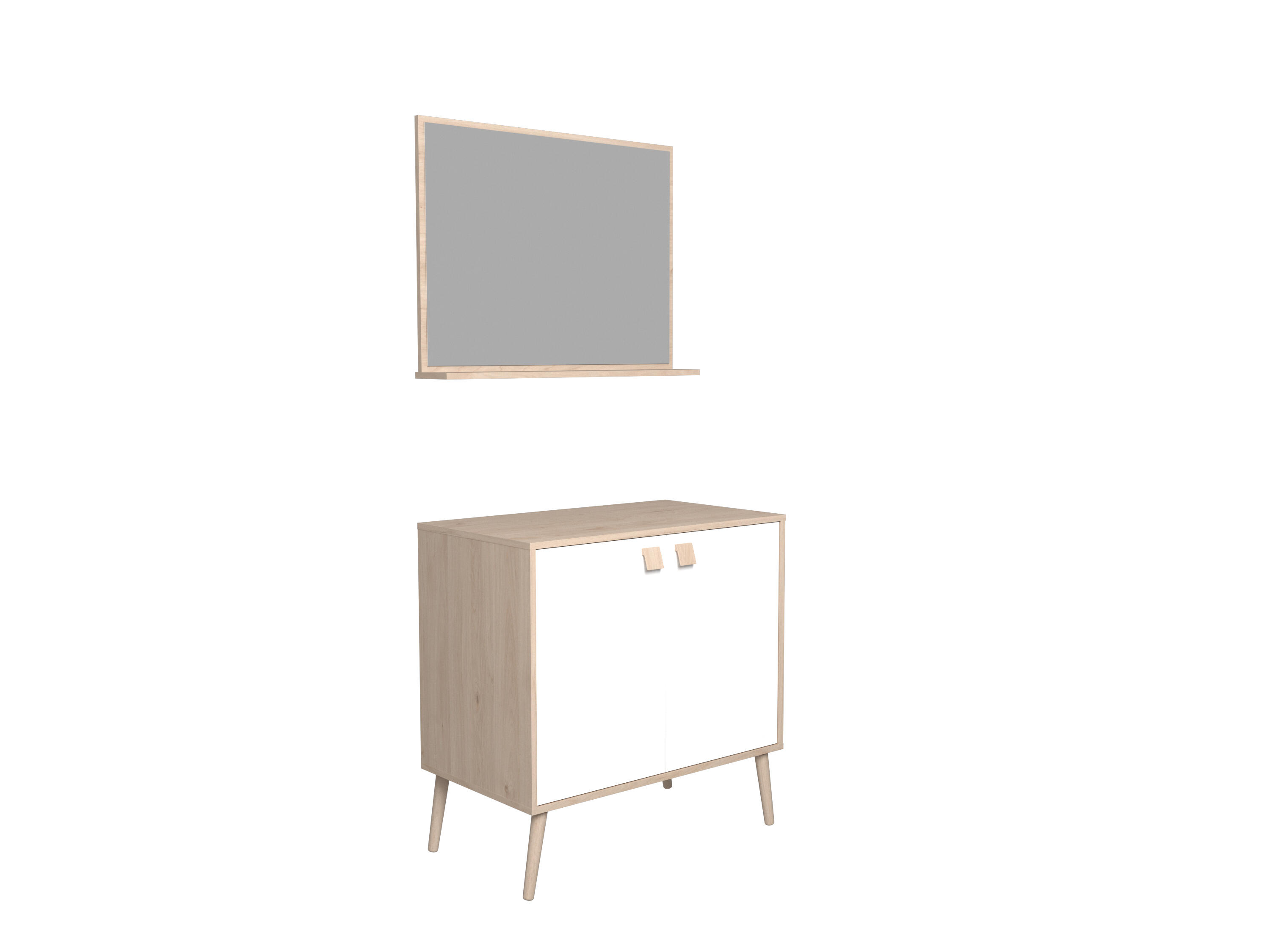 Ensemble meuble de salle de bain sur pieds 2 portes aspect chêne et blanc l.80 x P.46 x H.81,20 cm  + miroir - NIELSEN - 2