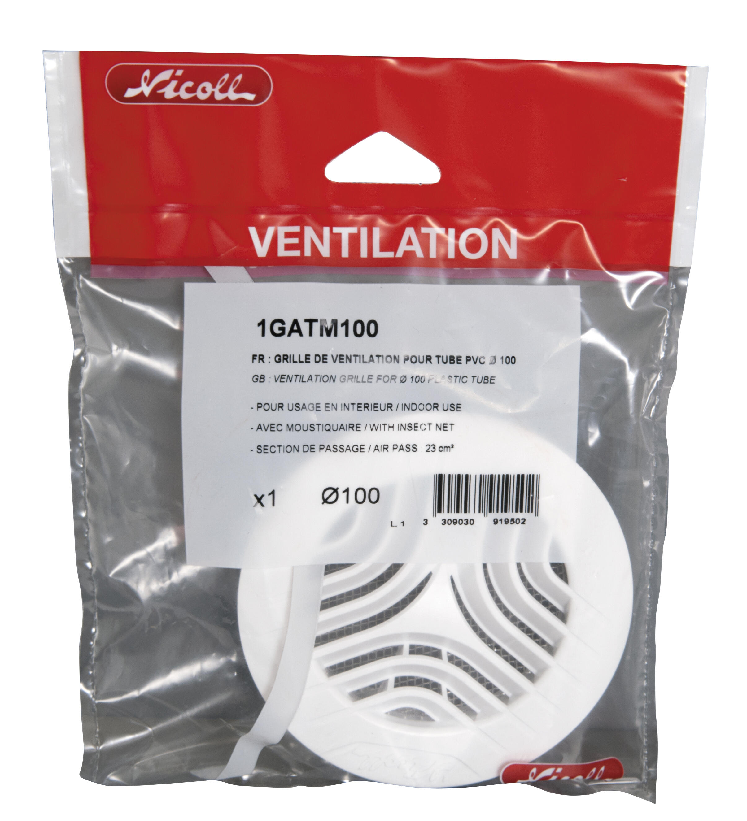 Grille de ventilation intérieure Diam.100 mm -  NICOLL - 4