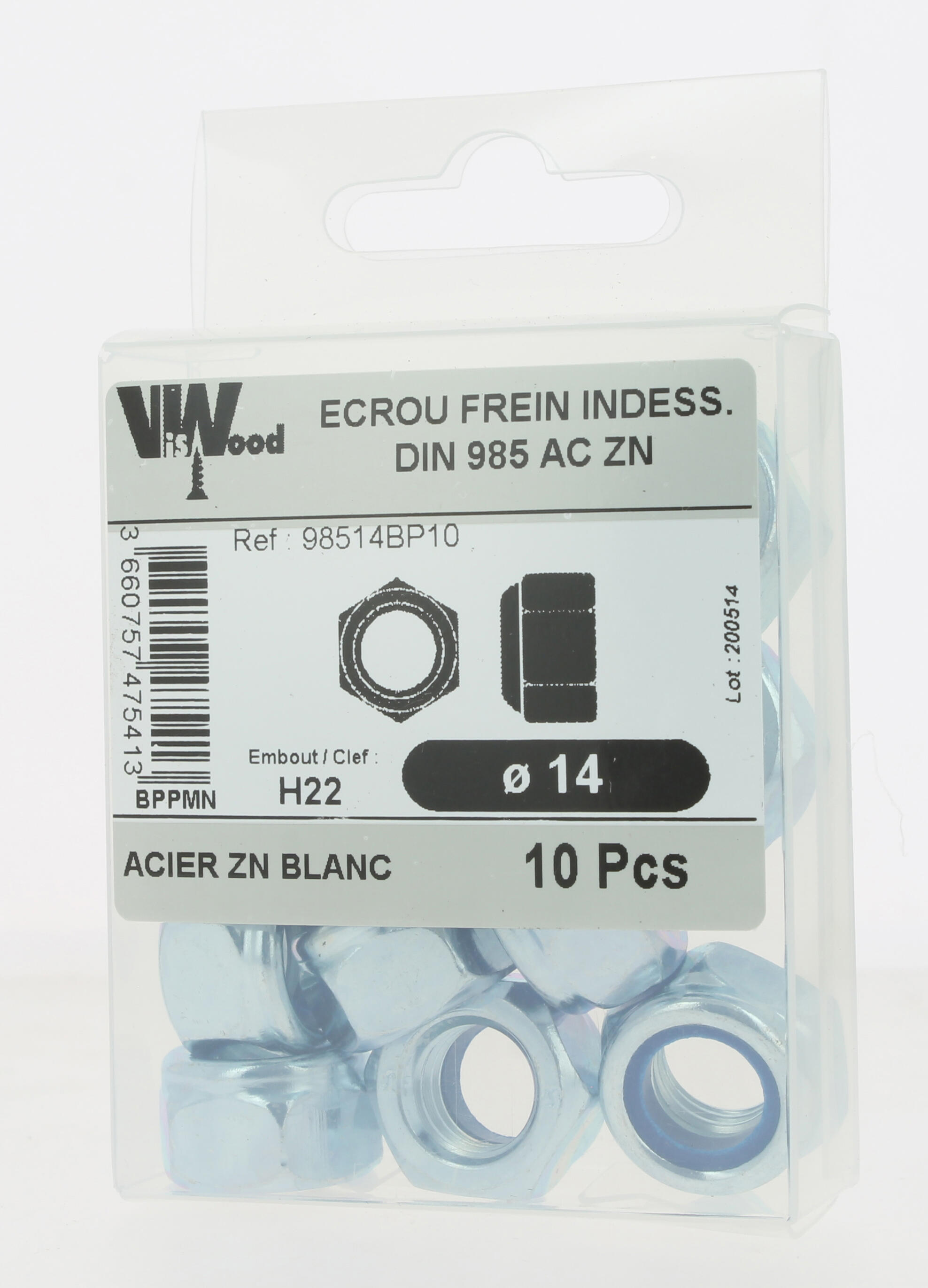 Écrous indessérables DIN985 acier zingué M14 10 pièces - VISWOOD - 3