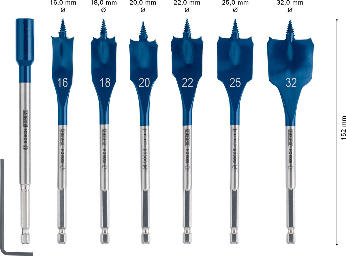 Lot de 7 mèches à bois plates Diam.16 à 32mm - BOSCH EXPERT - 2