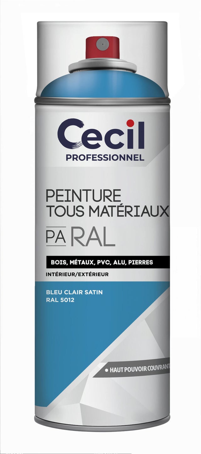Peinture aérosol tous matériaux int/ext bleu clair satin RAL5012 400 ml - CECIL PRO