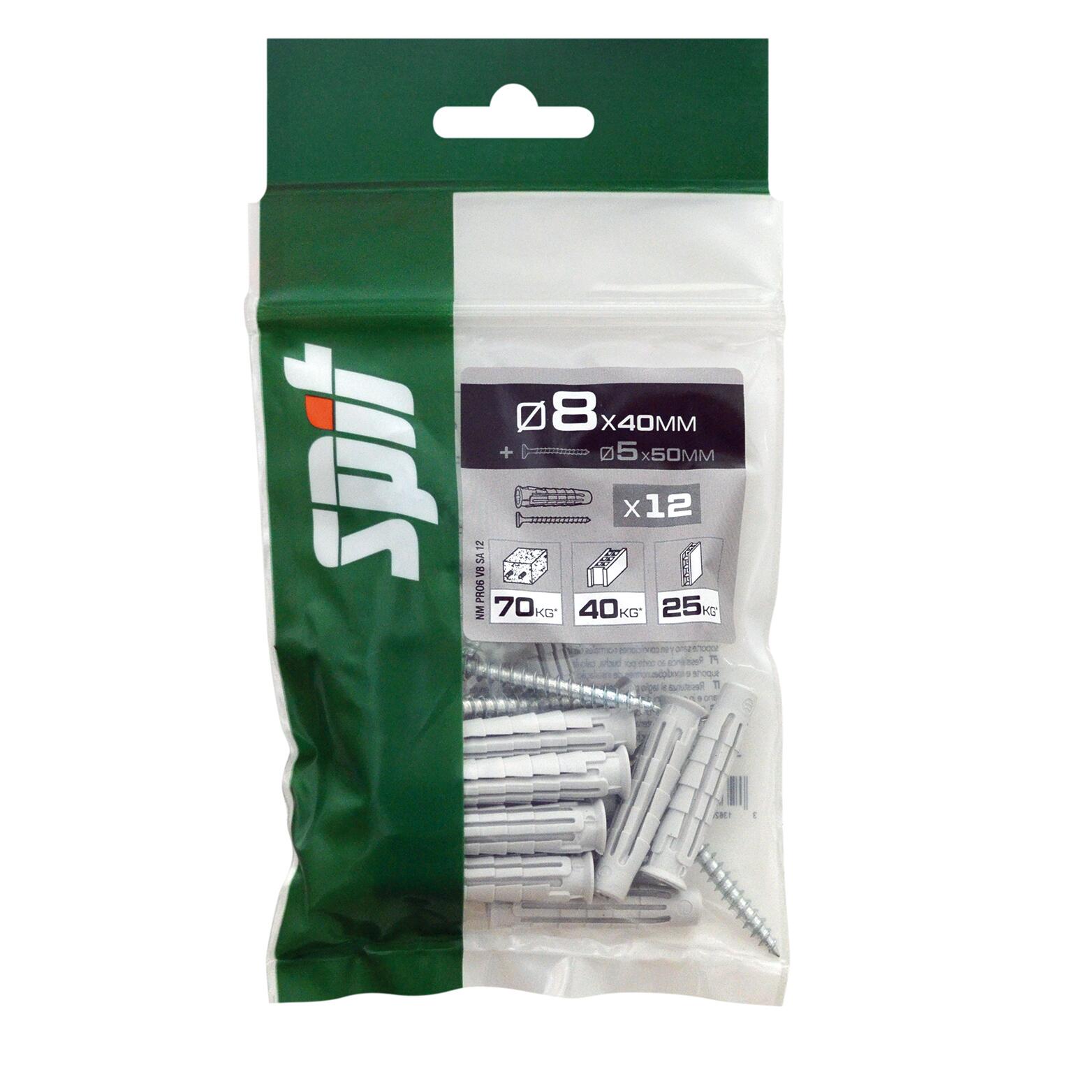 Cheville nylon avec vis multi-matériaux Diam.8 mm x 40 mm - SPIT Pro6 (lot de 12) - 3