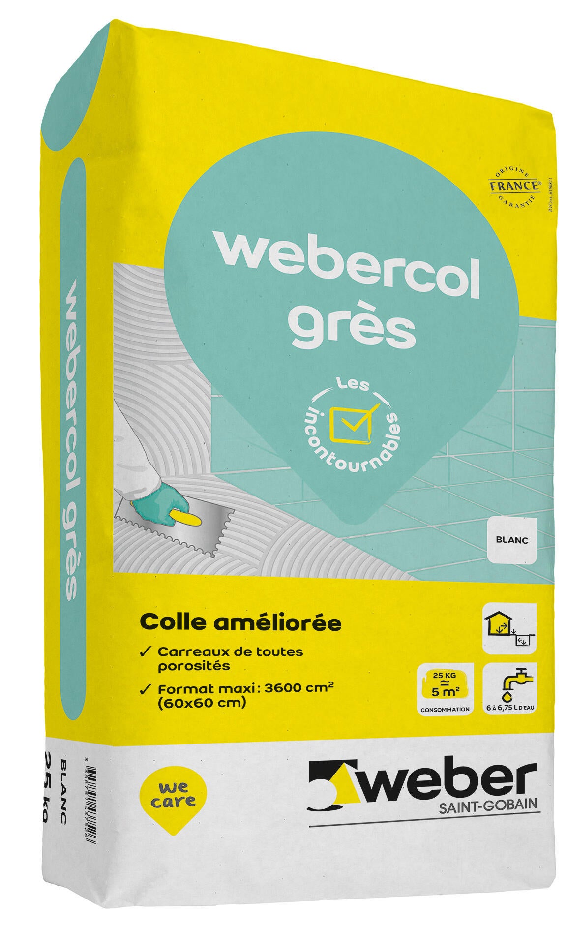 Colle carrelage en poudre blanc C2 pour sol intérieur & extérieur et mur intérieur 25 kg - Webercol grès WEBER - 2
