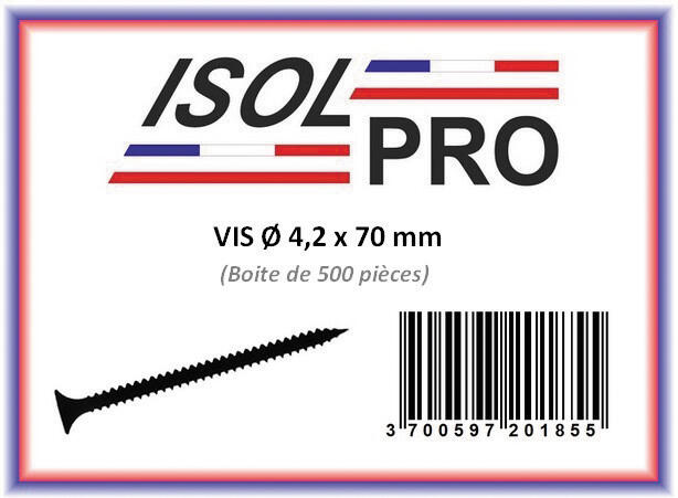 Vis Plaque de plâtre Diam. 4,2 x 70 mm Boîte de 500 - ISOLPRO - 2