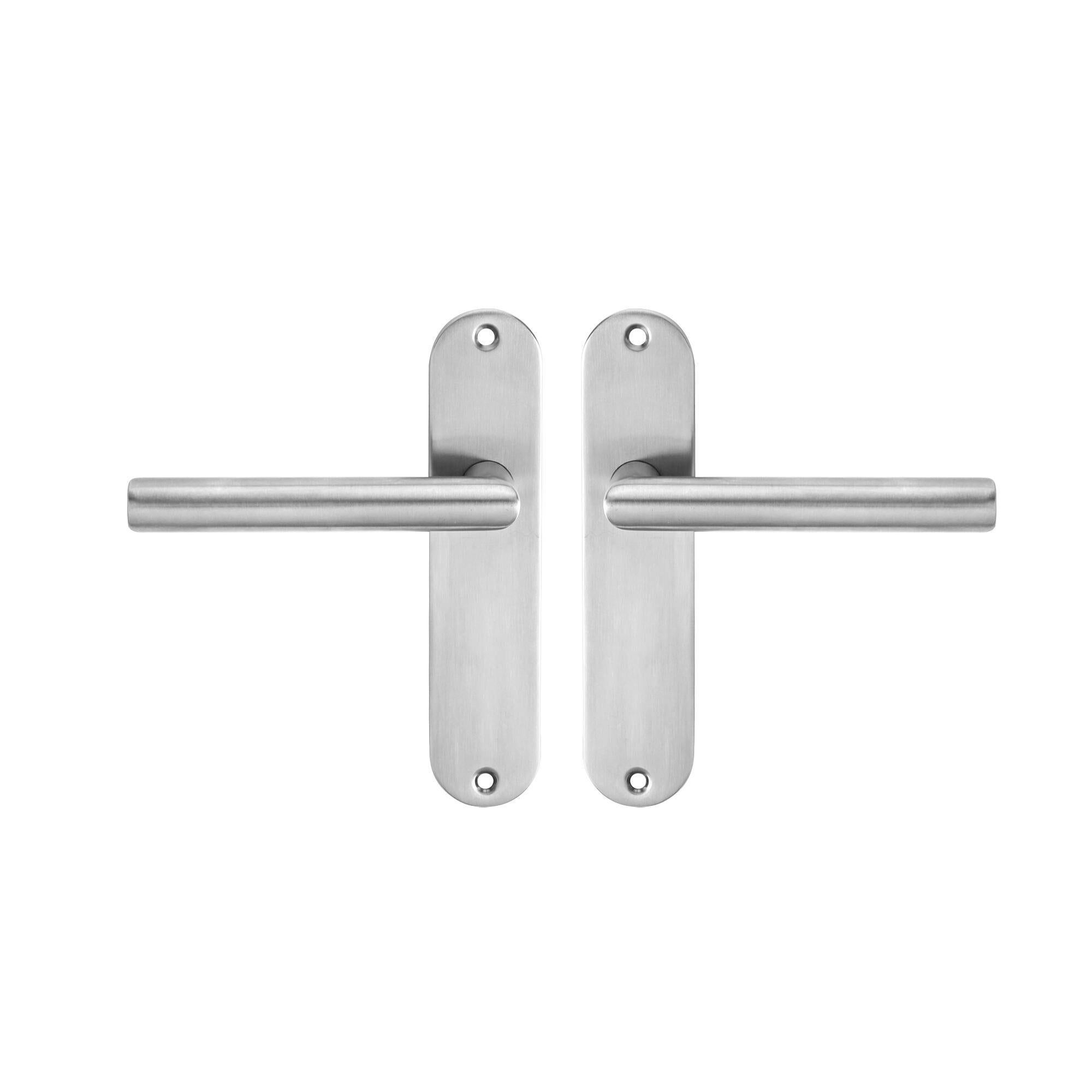 Poignée de porte sur plaque aspect nickel entraxe 165 mm bec de cane THEA x2 - 2