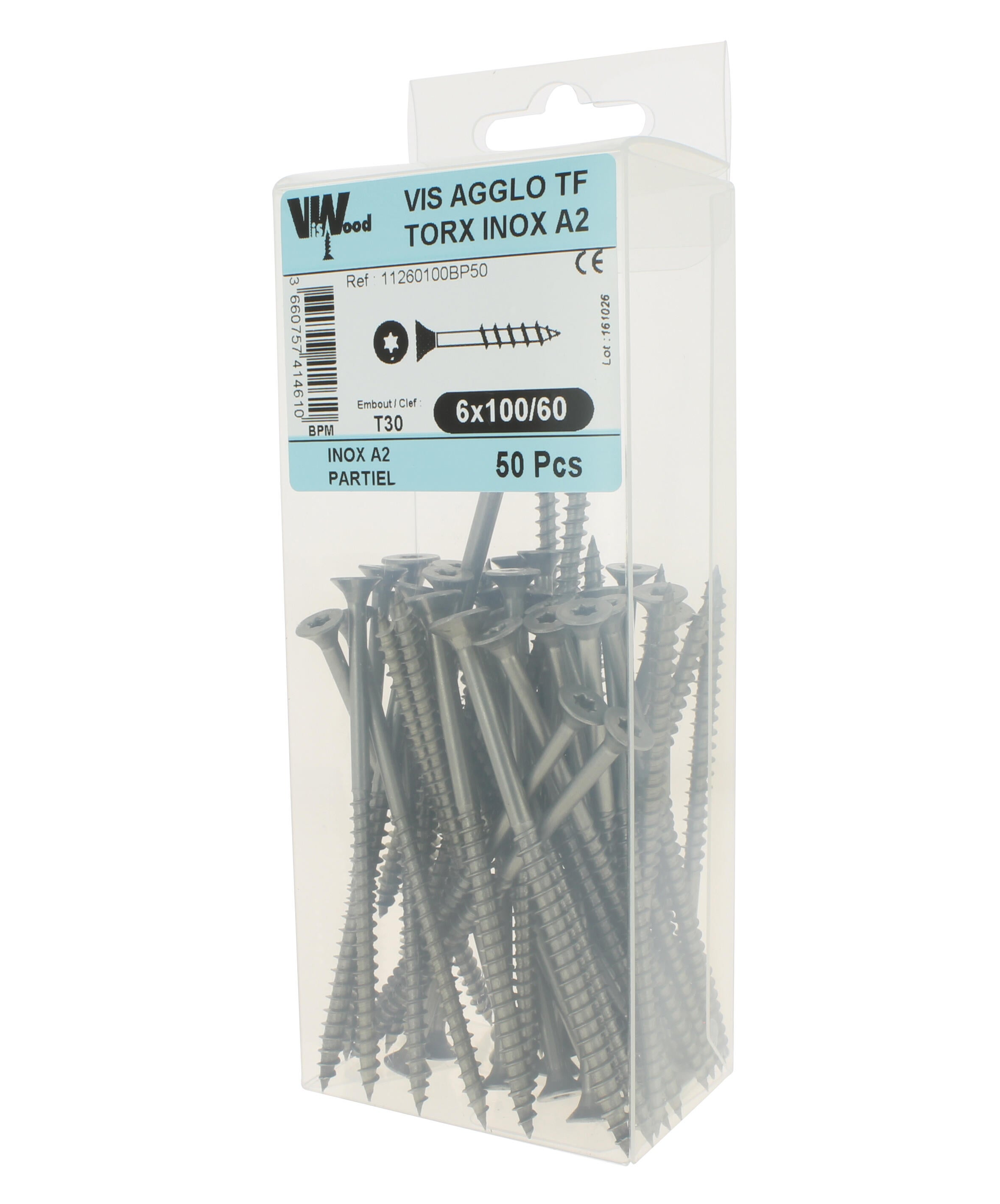 Vis bois inox A2 Diam. 6 x 100 mm Boîte de 50 - VISWOOD - 2