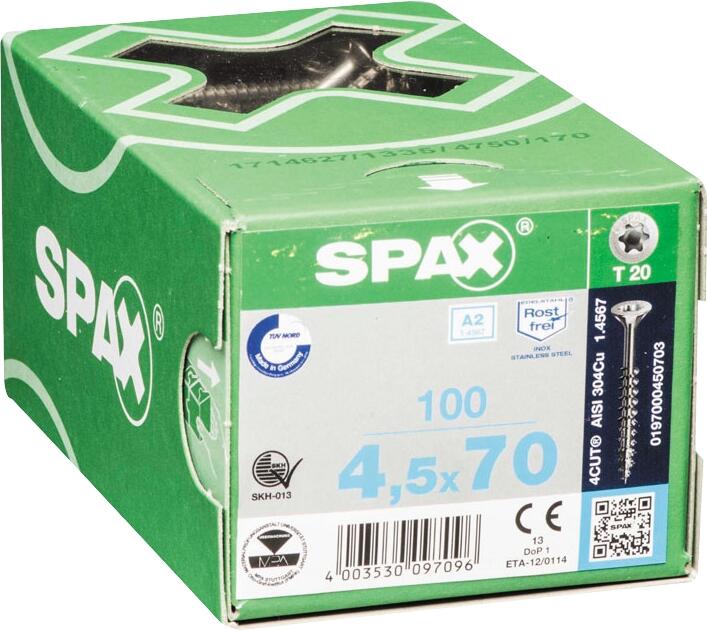 Vis inox A2 epreinte Torx 4,5 x 70 mm 100 pièces - SPAX - 2