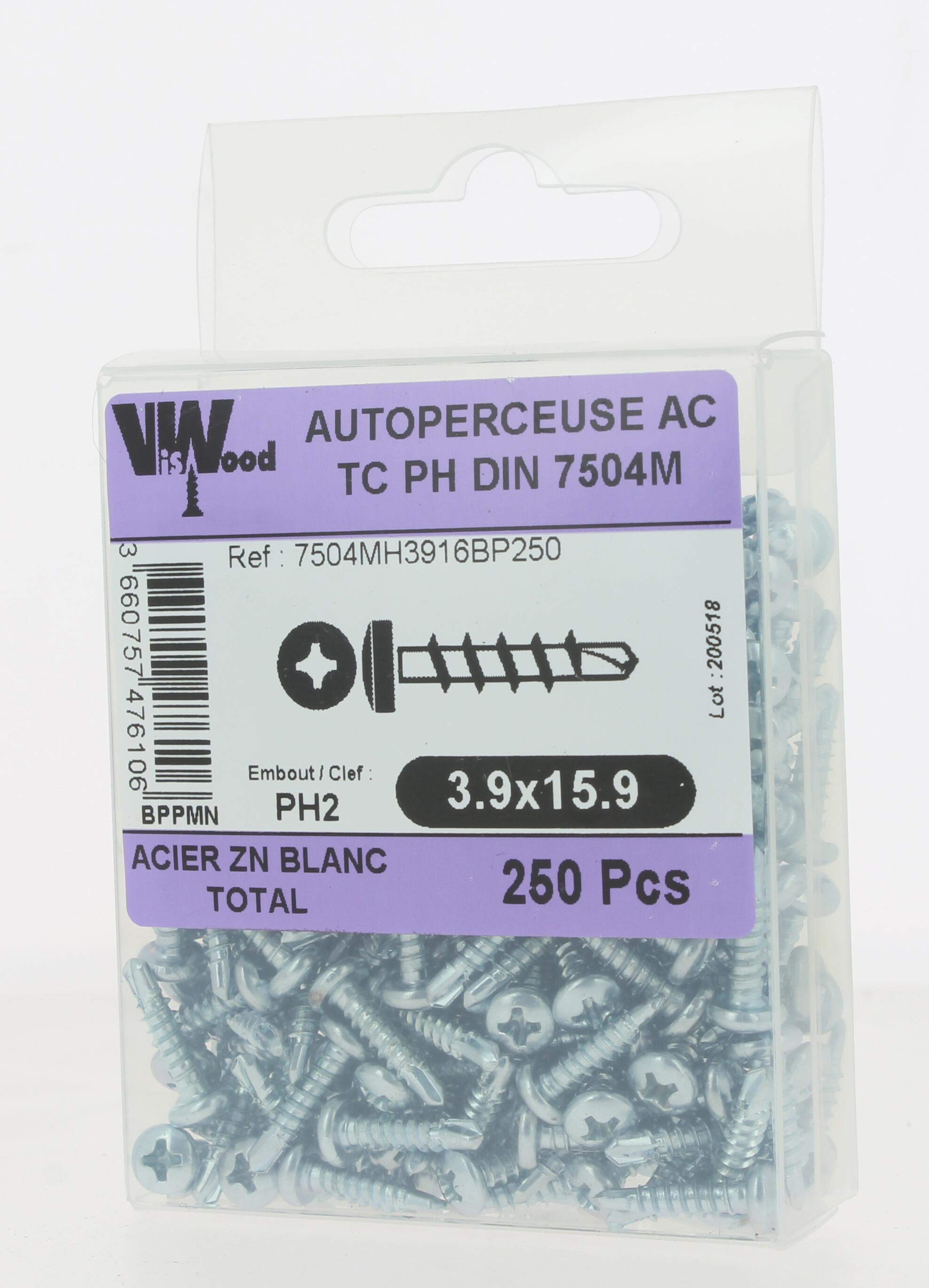 Vis autoforeuse Diam. 3,9 x 15,9 mm Boîte de 250 - VISWOOD - 3
