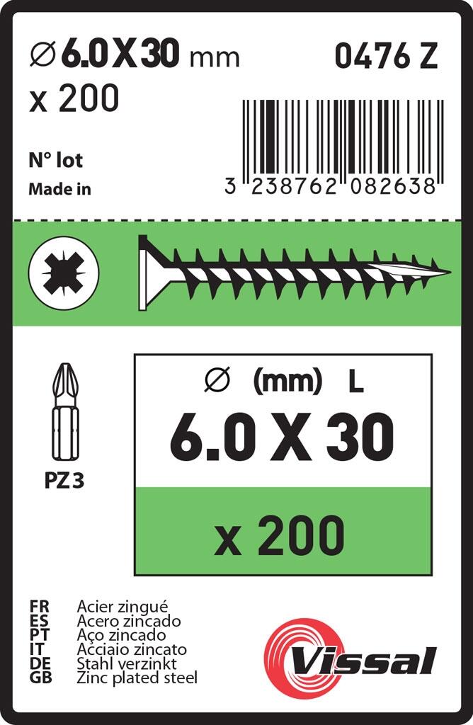 Vis bois Diam. 6 x 30 mm Boîte de 200 - VISSAL - 2