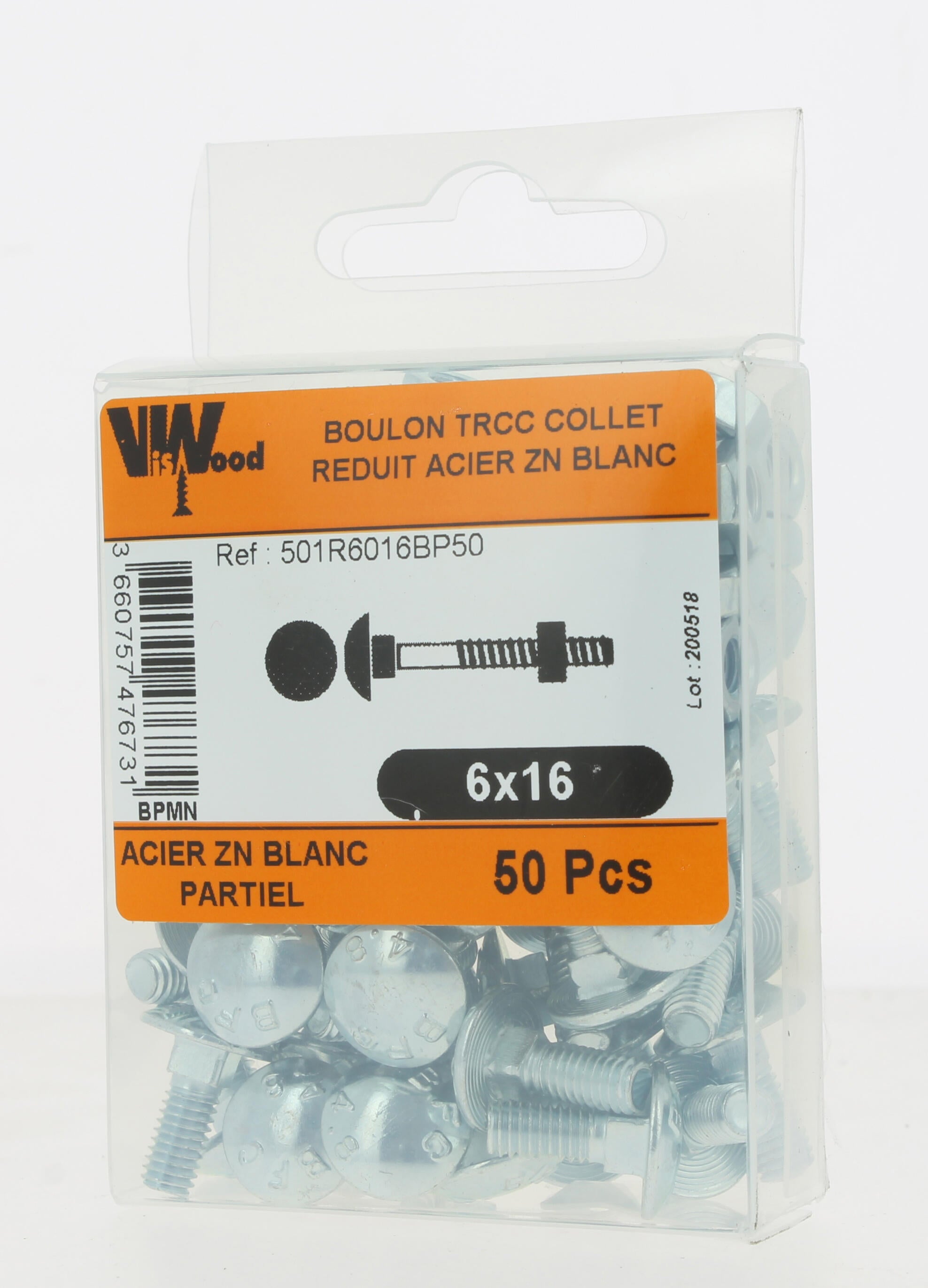 Boulon bois acier zingué Diam. 6 x 16 mm Boîte de 50 - VISWOOD - 2