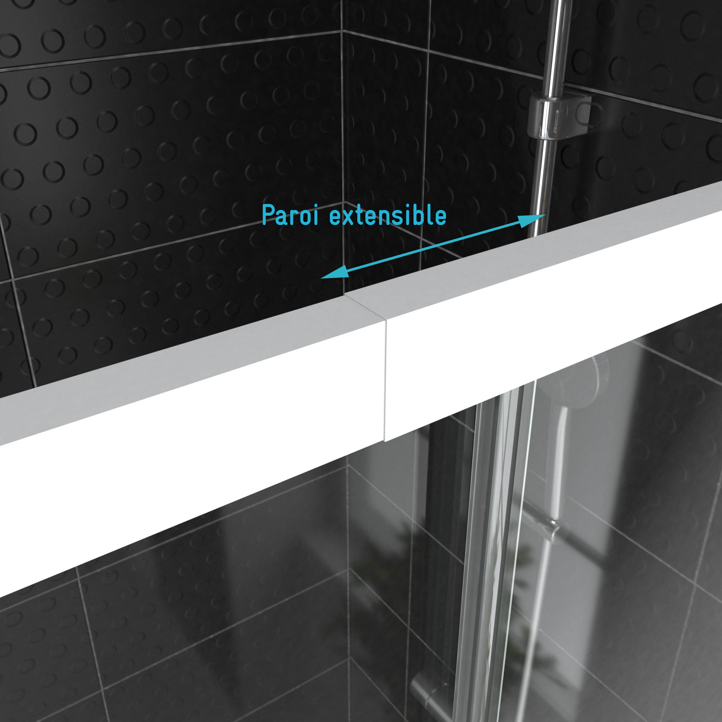 Paroi de douche d'angle coulissante blanche l.77-90 x L.77-90 x H.185 cm verre trempé transparent Ep.5 mm - Spot - 2