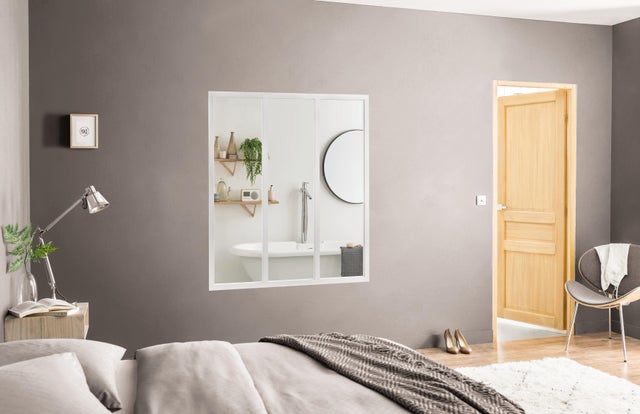 Verrière atelier aluminium fixe, 3 vitrages inclus H.108 x l.93,20 cm blanc sablé