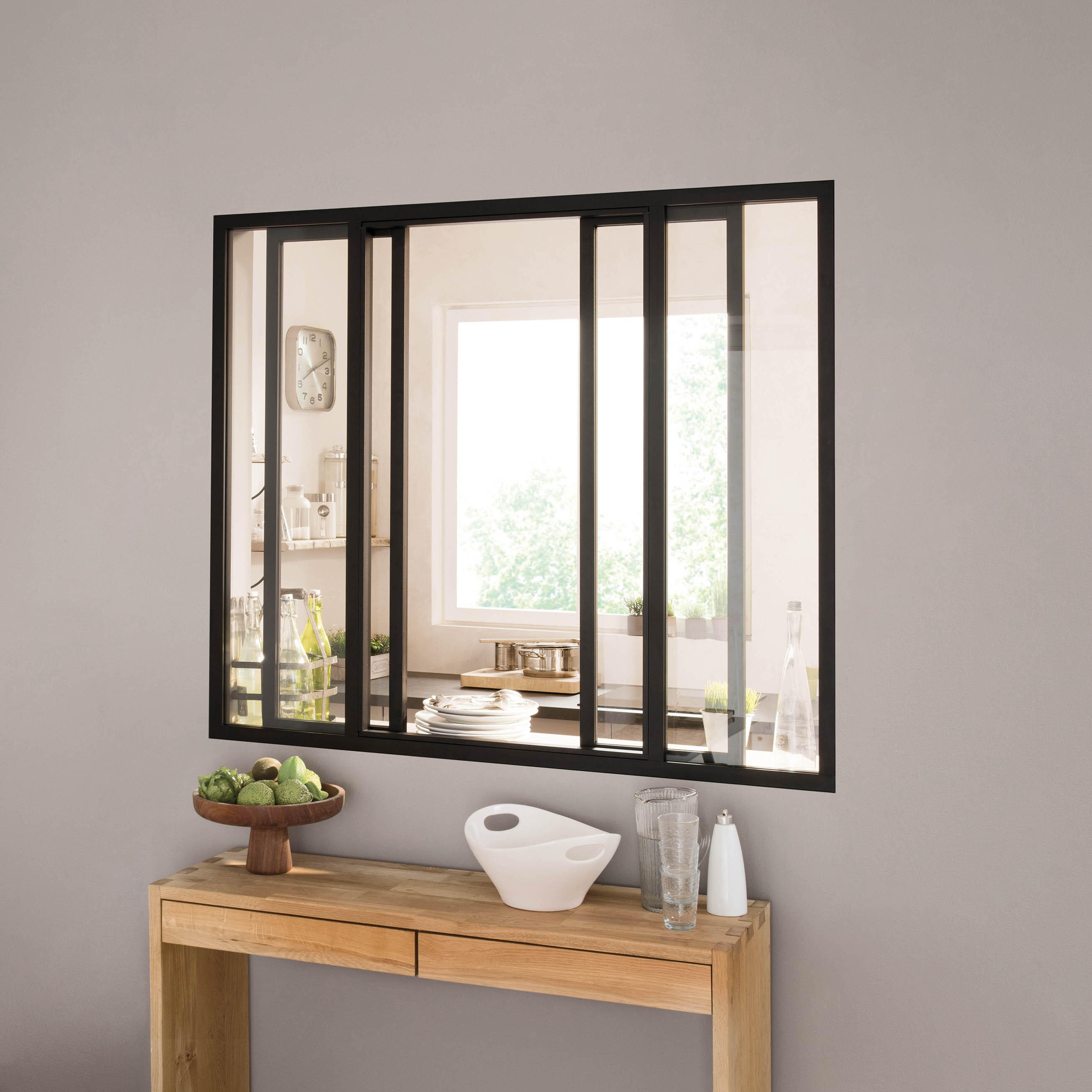 Verrière atelier aluminium coulissante, 4 vitrages inclus H.108 x l.123,20 cm noir sablé - 2