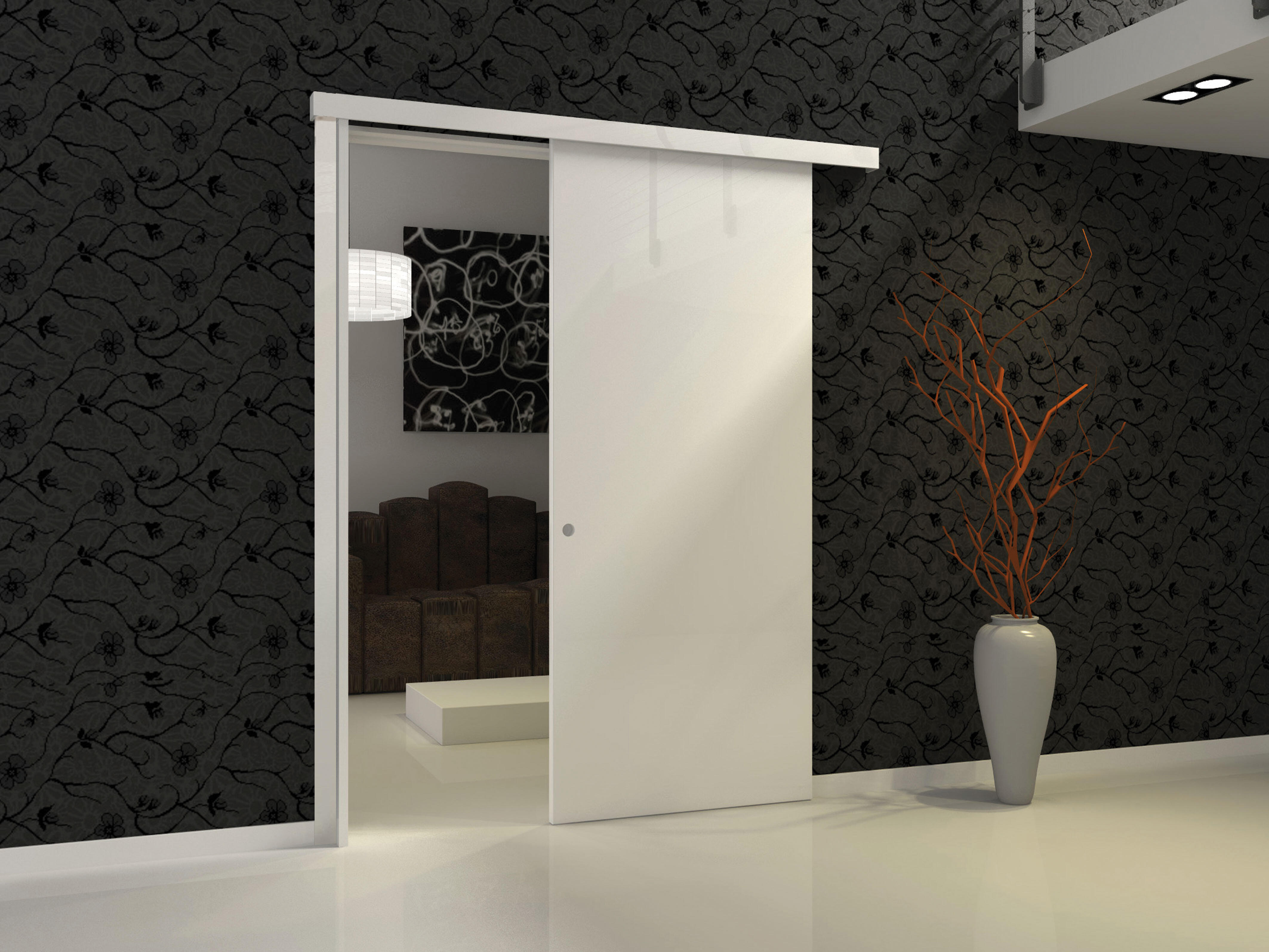 Rail pour porte coulissante Larg.93 cm maximum en applique aluminium marron avec habillage - 3