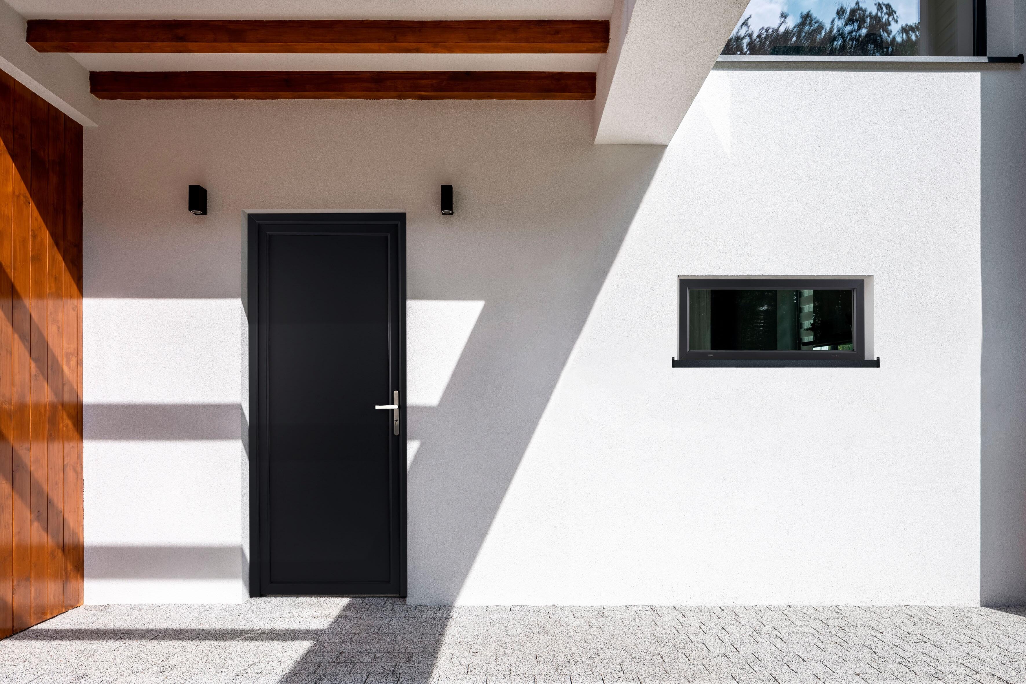 Porte de service PVC Pleine gris extérieur/blanc intérieur H.200 x l.90 cm poussant gauche  - 4