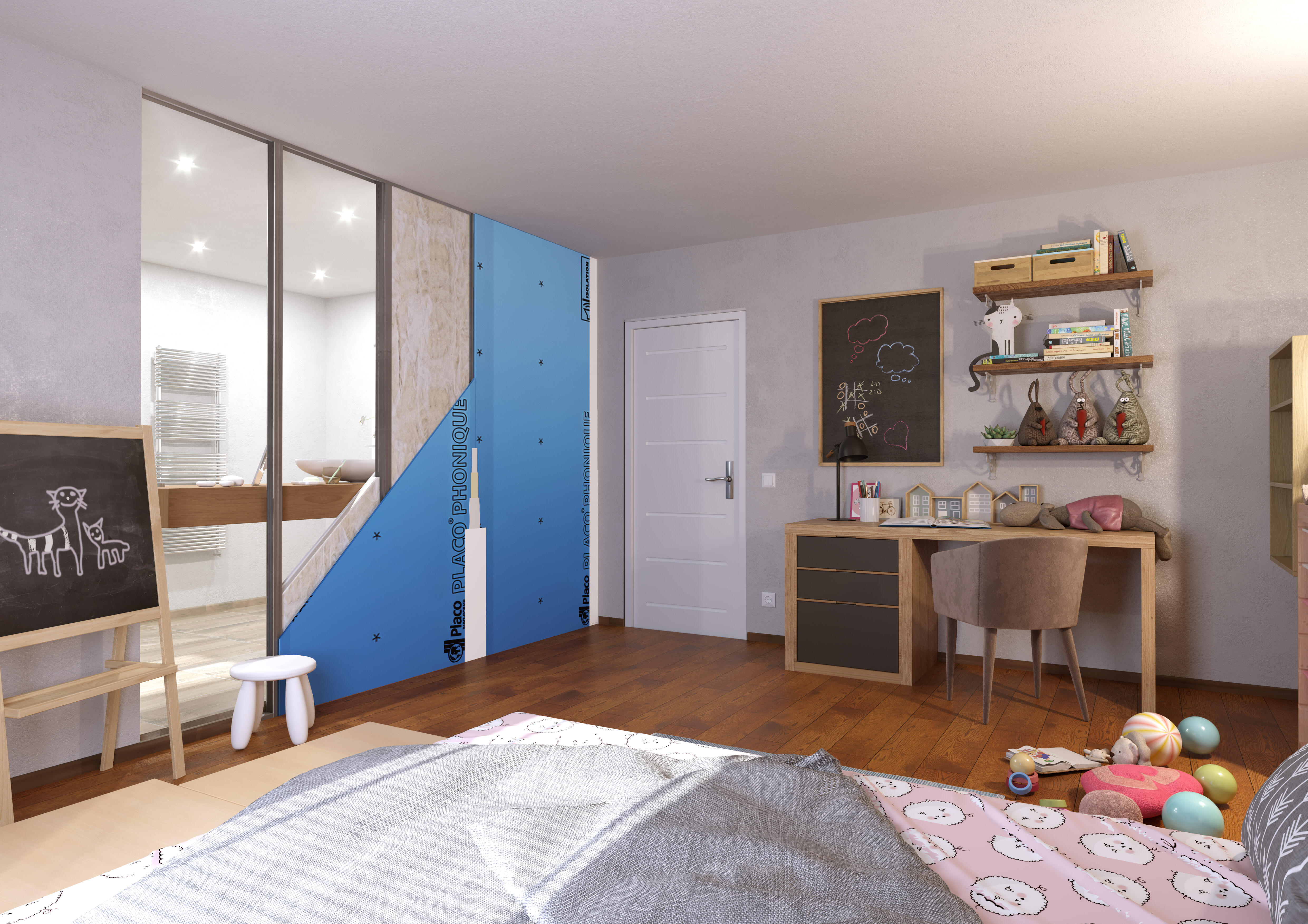 Plaque de plâtre BA13 acoustique NF H.250 x l.120 cm - PLACOPLATRE - 2