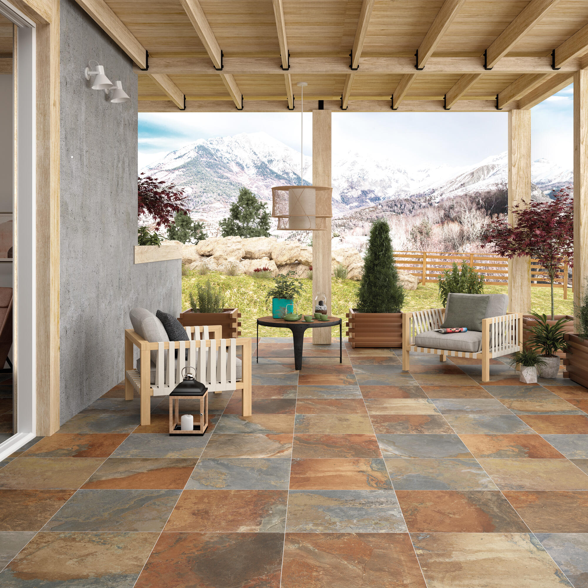 Carrelage sol extérieur effet pierre l.45 x L.45 cm - Tempelton Rust - 2