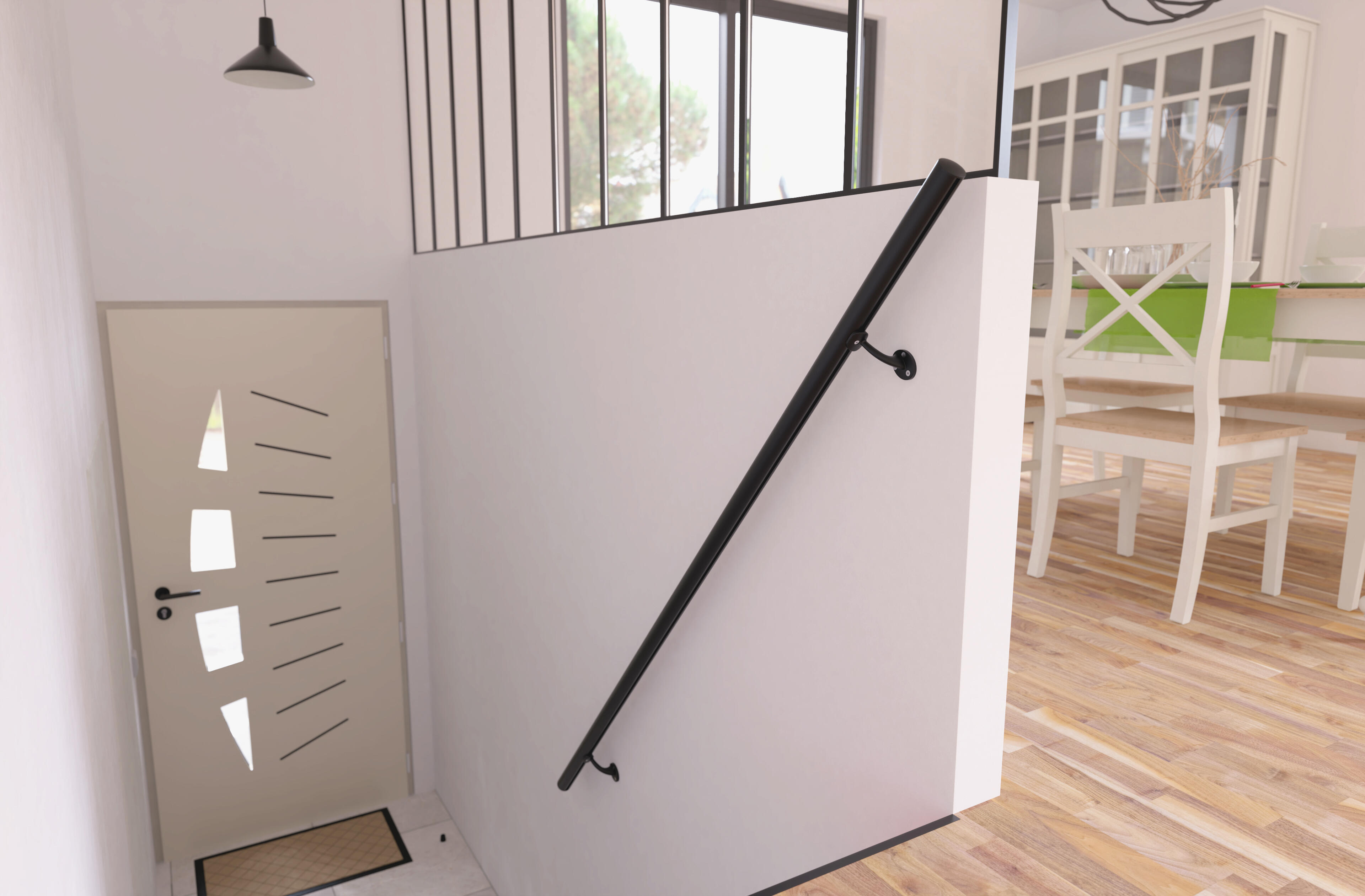 Main courante intérieur et extérieur aluminium 2m noir, en kit - 2