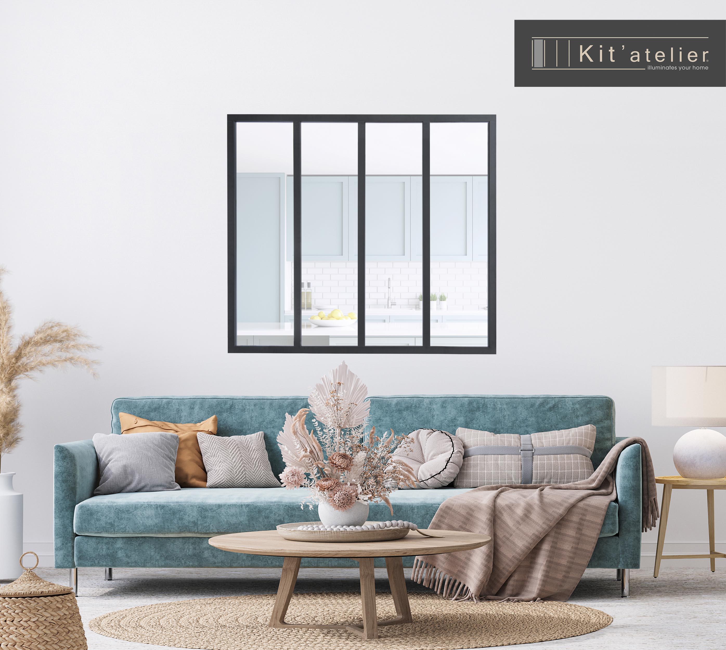 Verrière atelier aluminium fixe, 4 vitrages inclus H.108 x l.123,20 cm noir sablé - 2