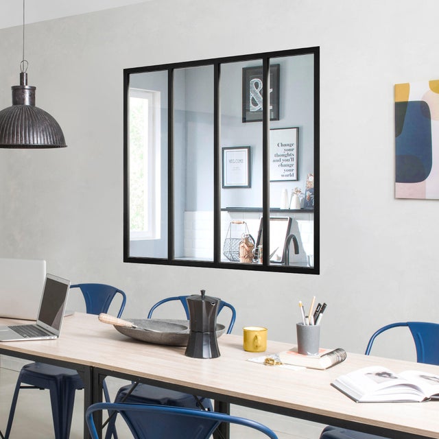 Verrière atelier aluminium fixe, 4 vitrages inclus H.108 x l.123,20 cm noir sablé