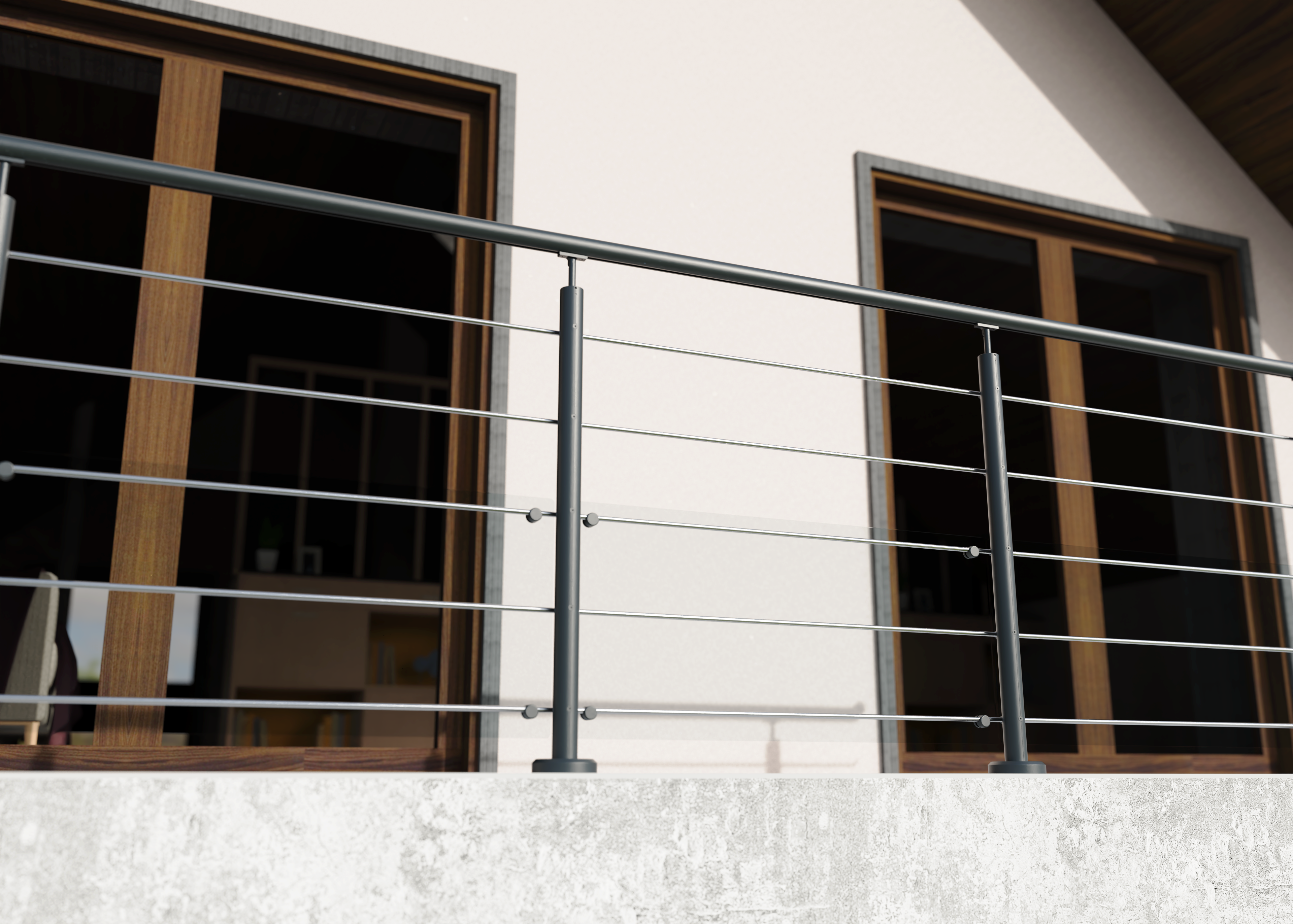 Garde corps intérieur et extérieur aluminium Long.2m gris anthracite fixation au sol, en kit - 4
