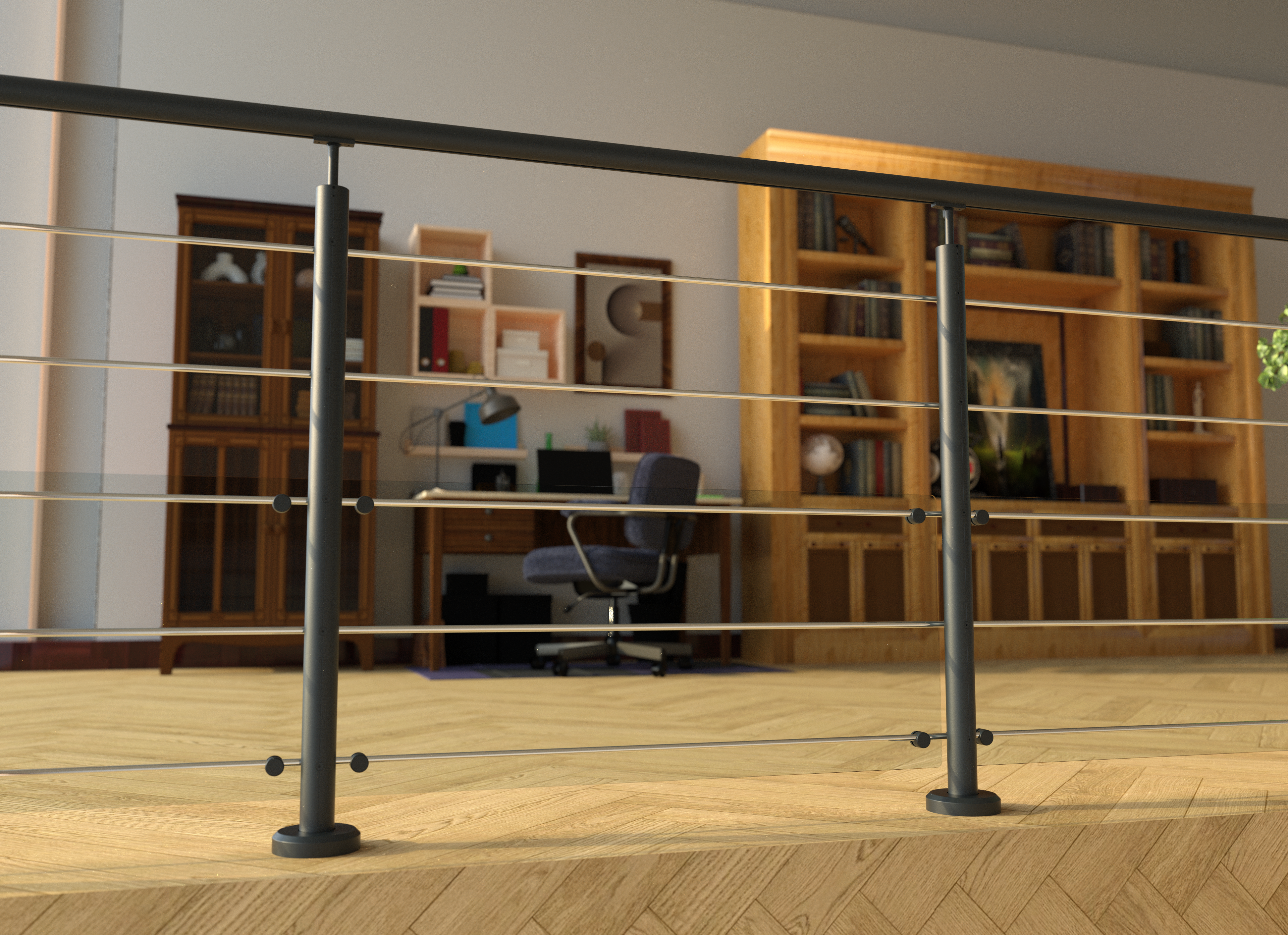 Garde corps intérieur et extérieur aluminium Long.2m gris anthracite fixation au sol, en kit - 3