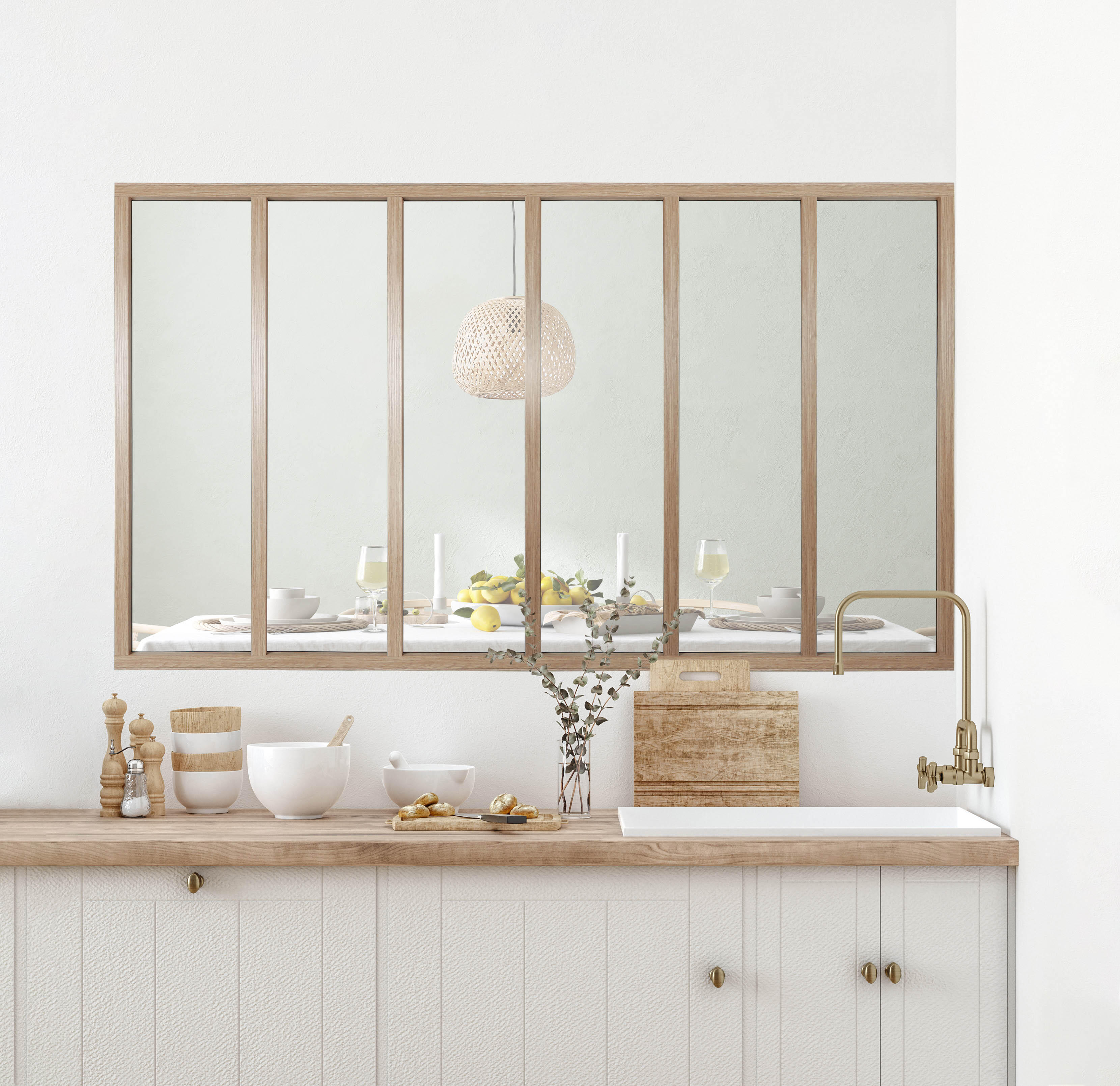 Verrière atelier aluminium fixe, 6 vitrages inclus H.108 x l.183,20 cm bois  - 6