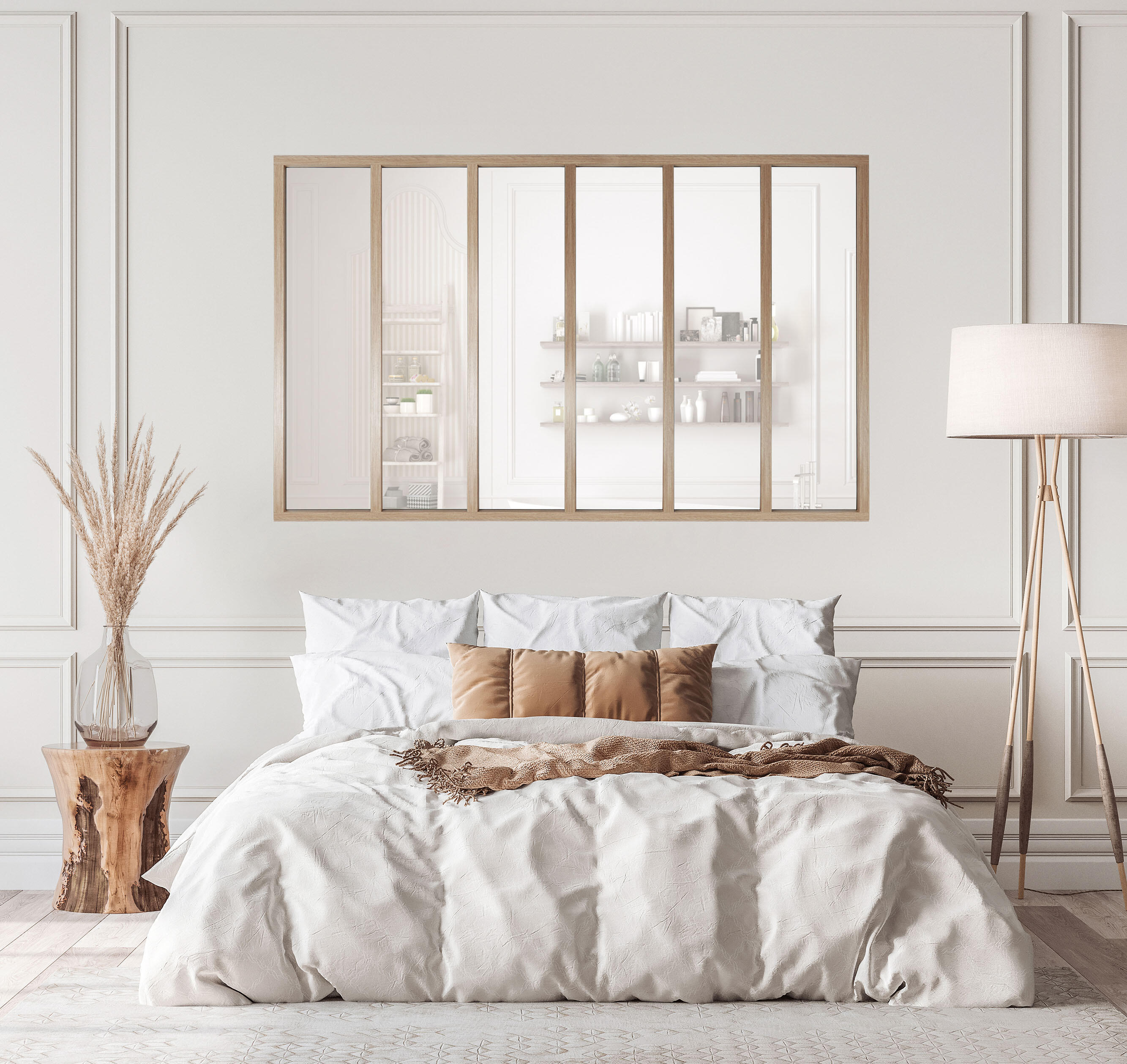 Verrière atelier aluminium fixe, 6 vitrages inclus H.108 x l.183,20 cm bois  - 2