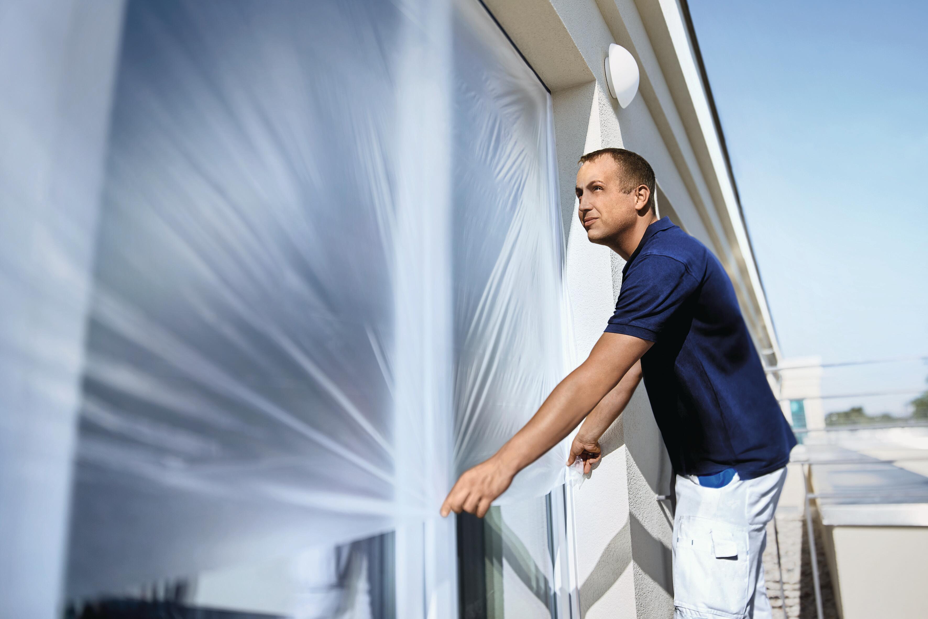 Bâche de protection peinture plastique auto-adhésive l.2,60 m x L.14 m Easy cover extérieure - TESA - 2