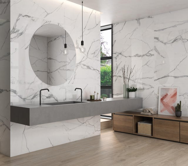 Carrelage sol intérieur effet marbre l.60x L.120cm - Num/Stanza Blanc