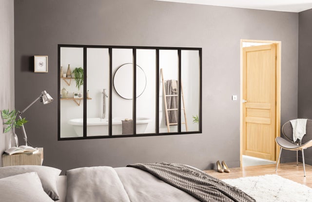 Verrière atelier aluminium fixe, 6 vitrages inclus H.108 x l.183,20 cm noir sablé