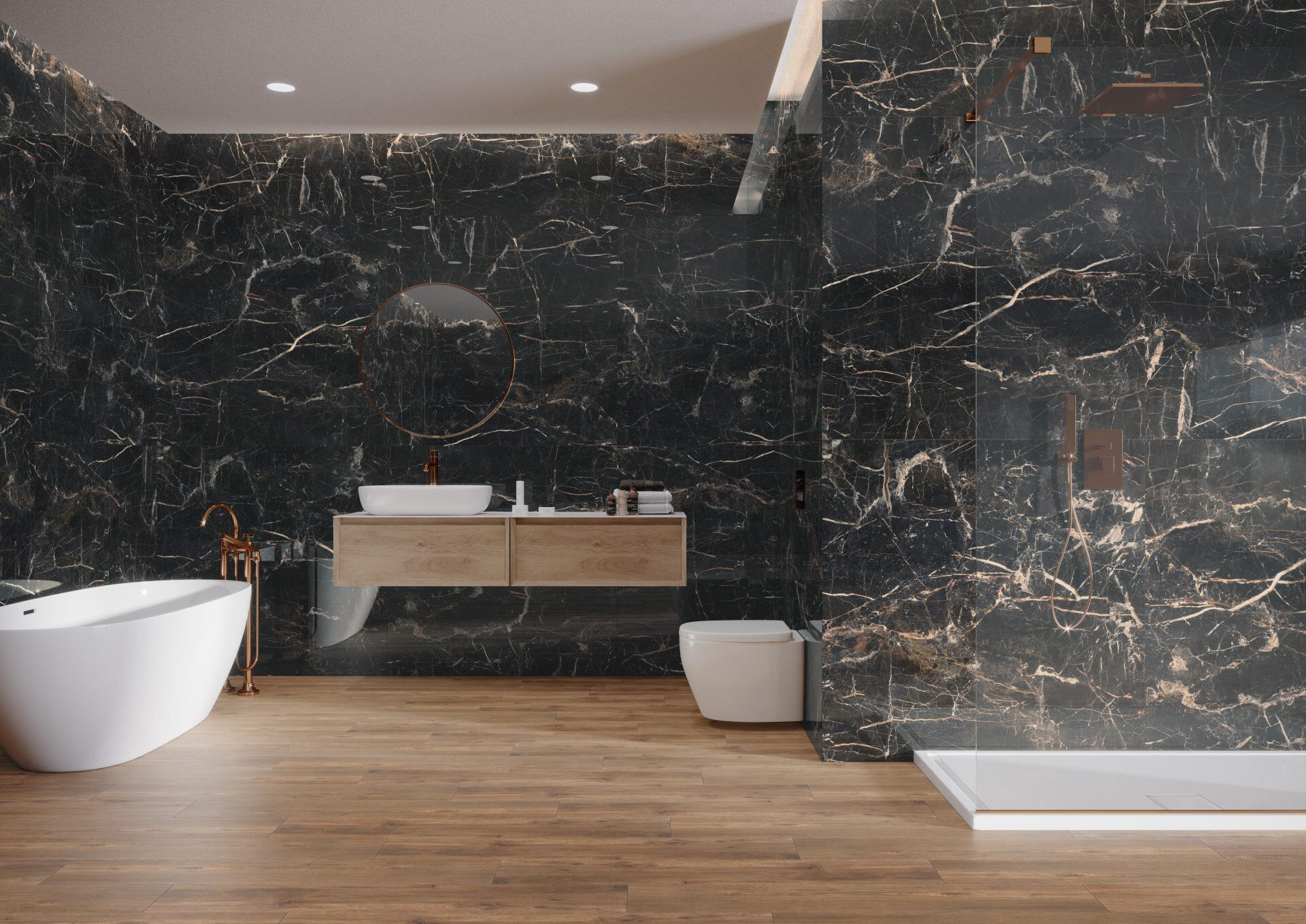 Carrelage sol intérieur effet marbre l.60x L.120cm - Marquina Gold Poli - 2