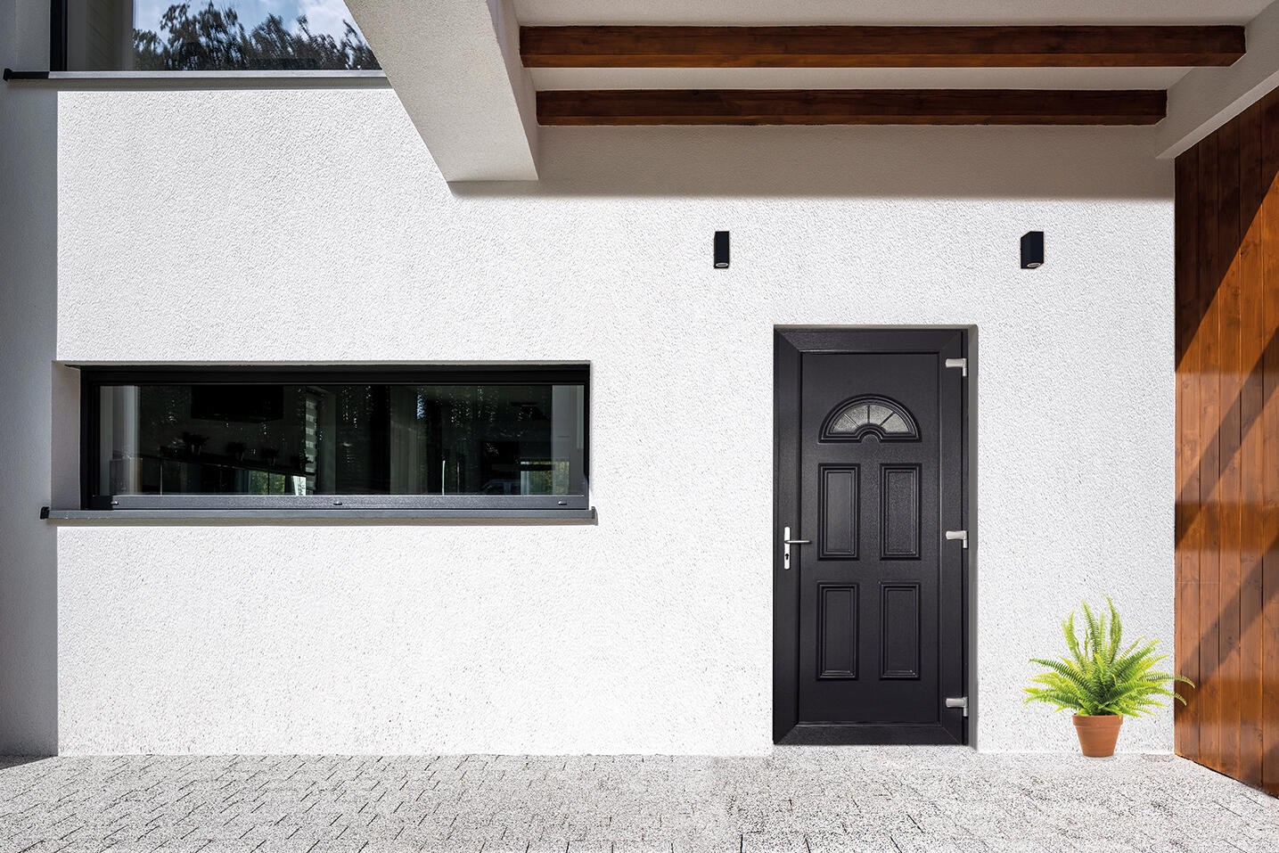 Porte d'entrée PVC grise poussant droit H.215 x l.90 cm Elise - 3