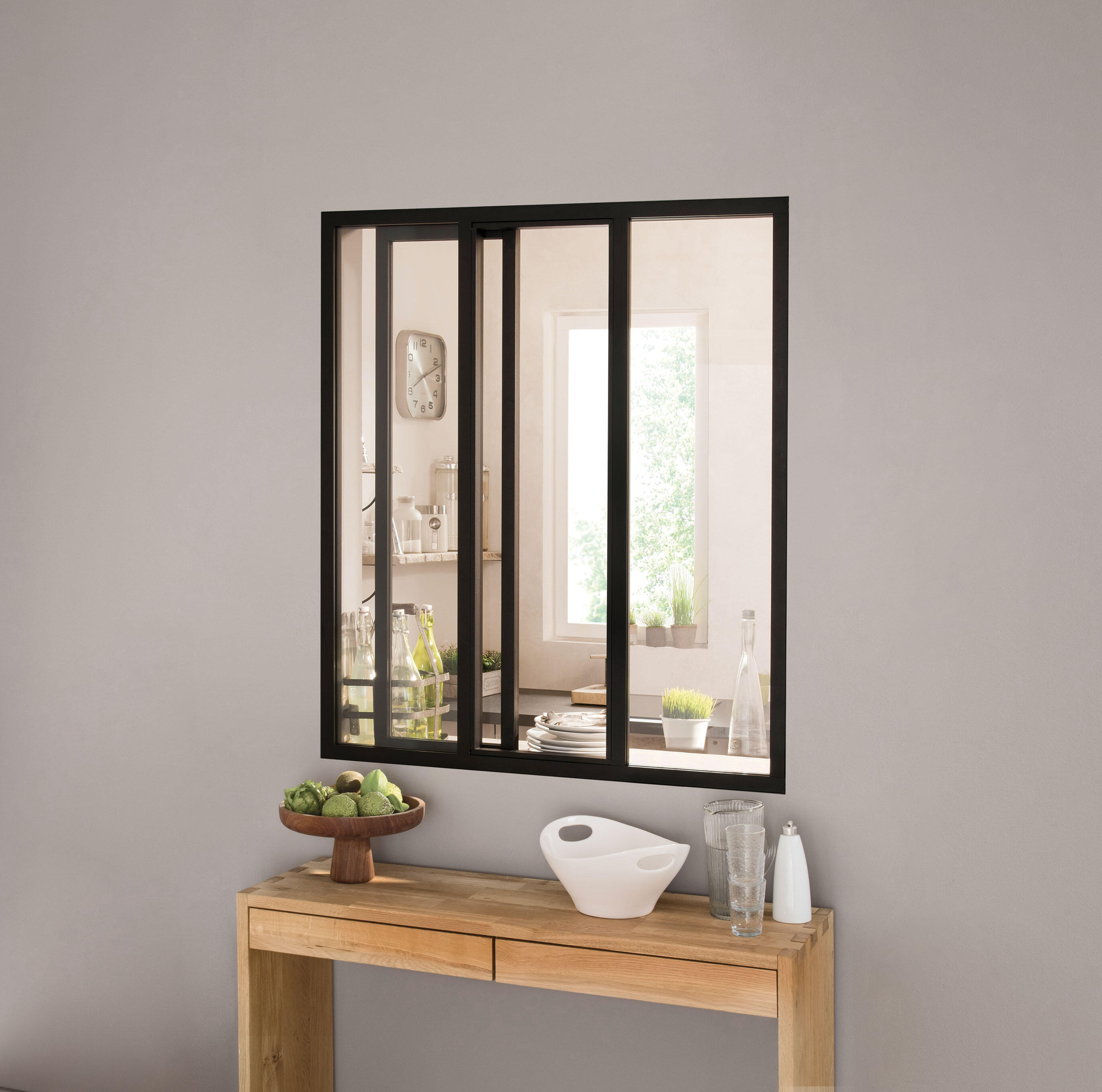 Verrière atelier aluminium coulissante, 3 vitrages inclus H.108 x l.93,20 cm noir sablé - 9