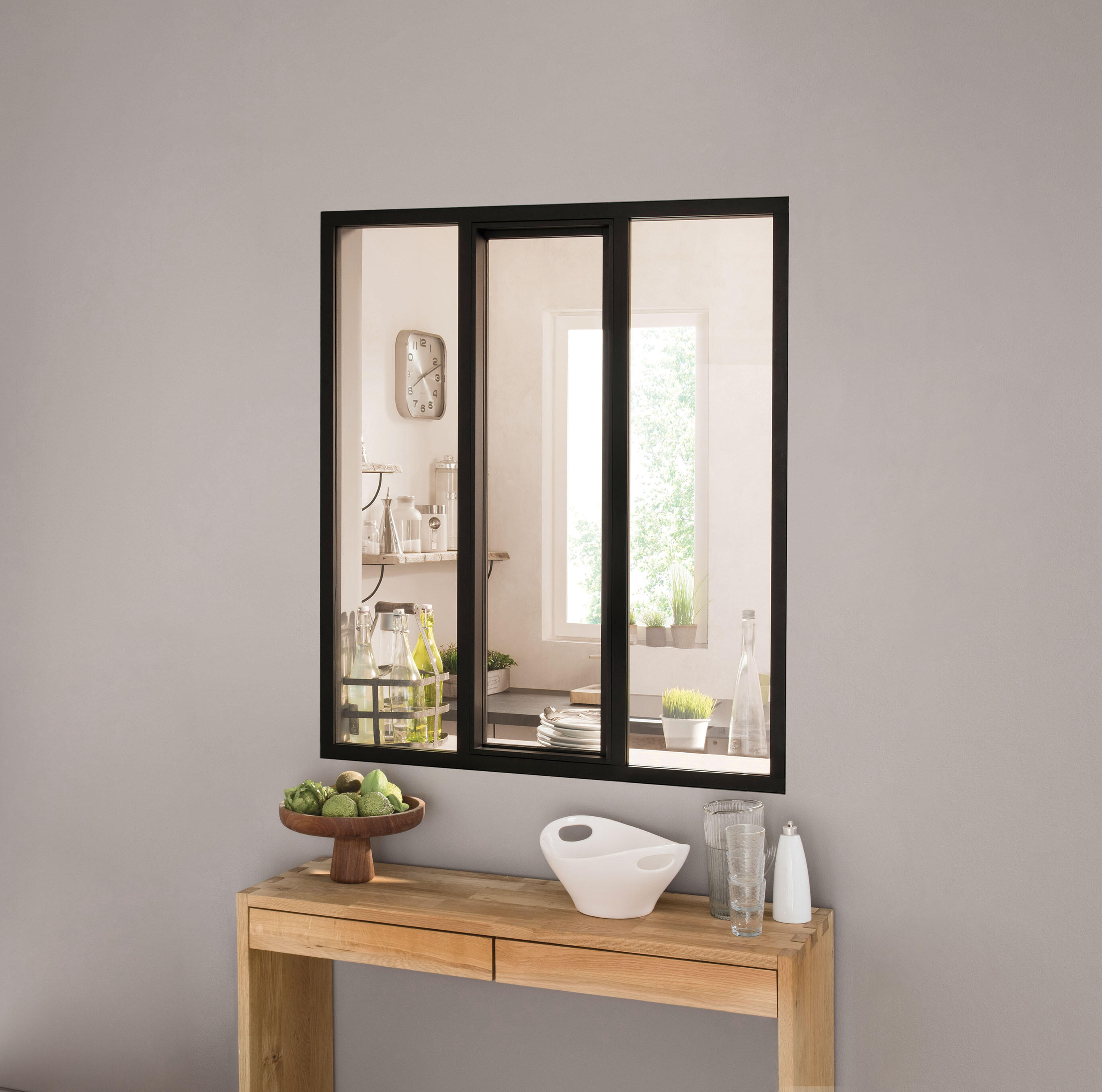 Verrière atelier aluminium coulissante, 3 vitrages inclus H.108 x l.93,20 cm noir sablé - 2