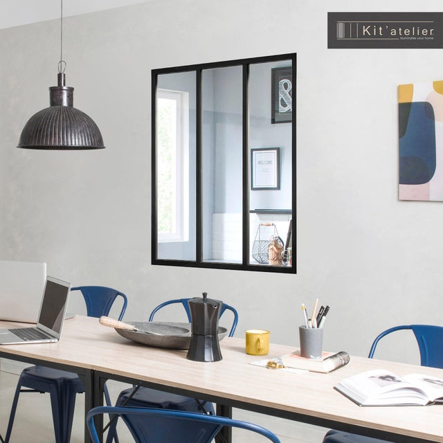 Verrière atelier aluminium fixe, 3 vitrages non inclus H.108 x l.93,20 cm noir mat