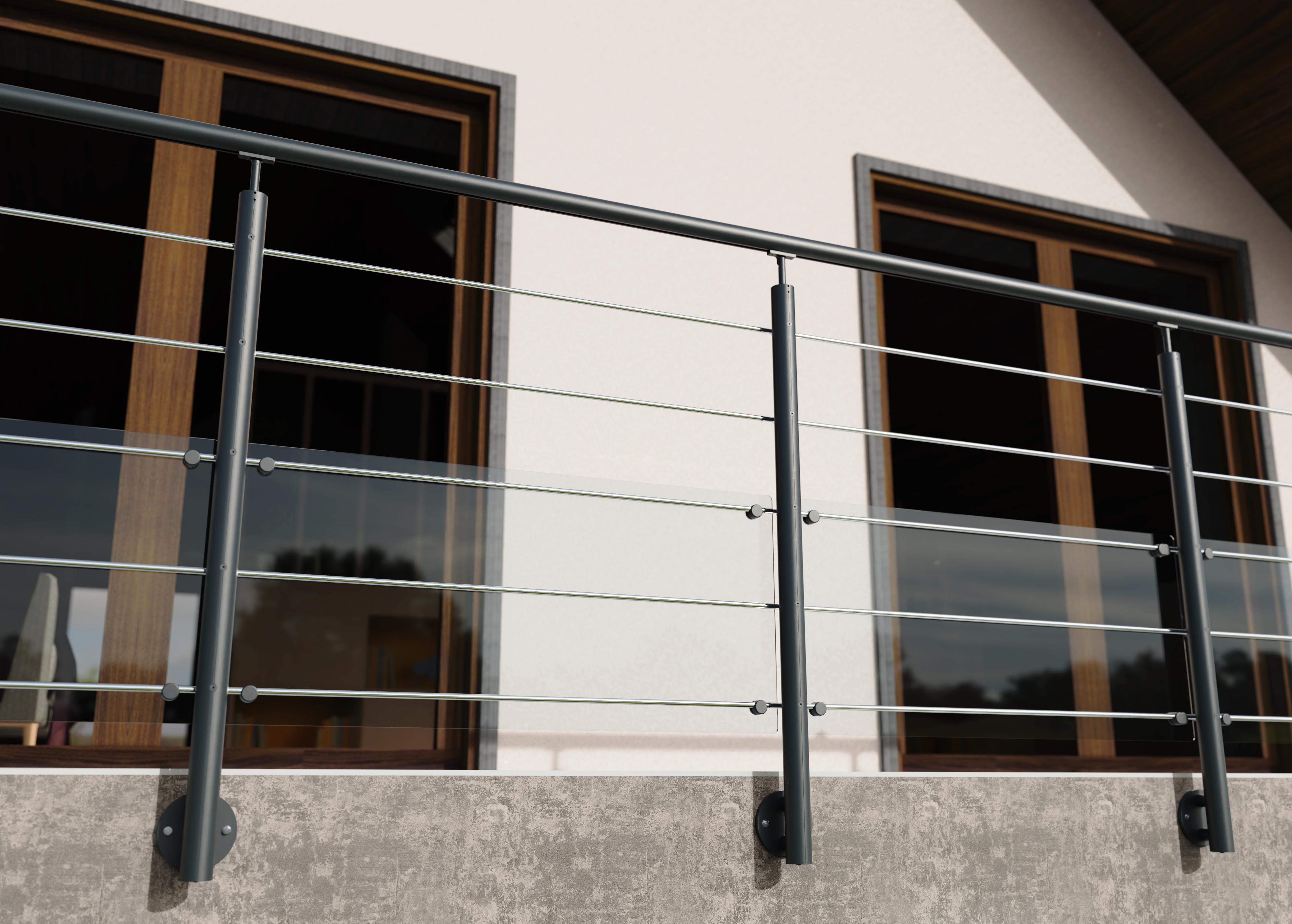 Garde corps intérieur et extérieur aluminium Long.2m gris anthracite fixation au mur, en kit BALOXY - 4