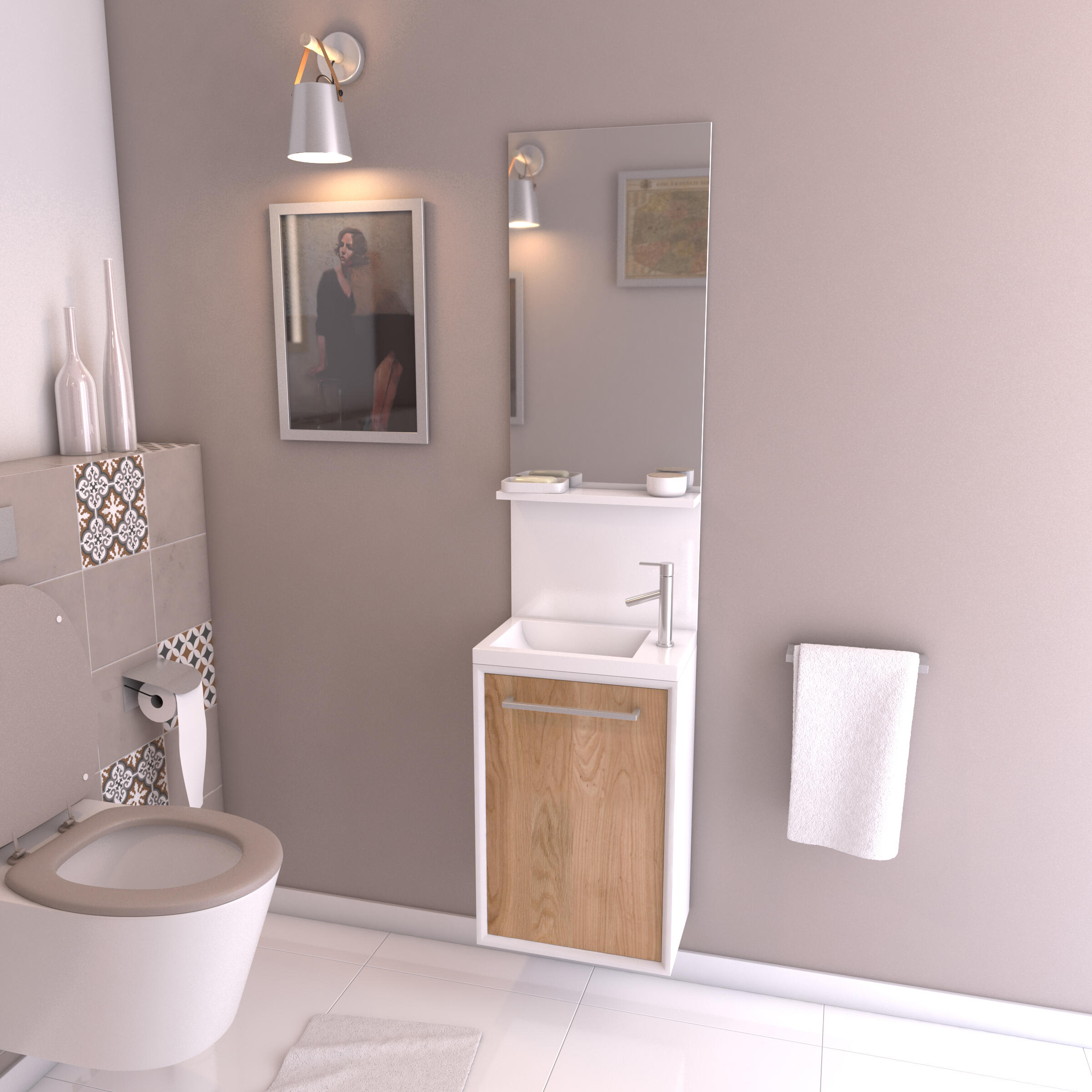 Caisson lave-mains L.40 cm décor chêne naturel Tiny 2 - 3