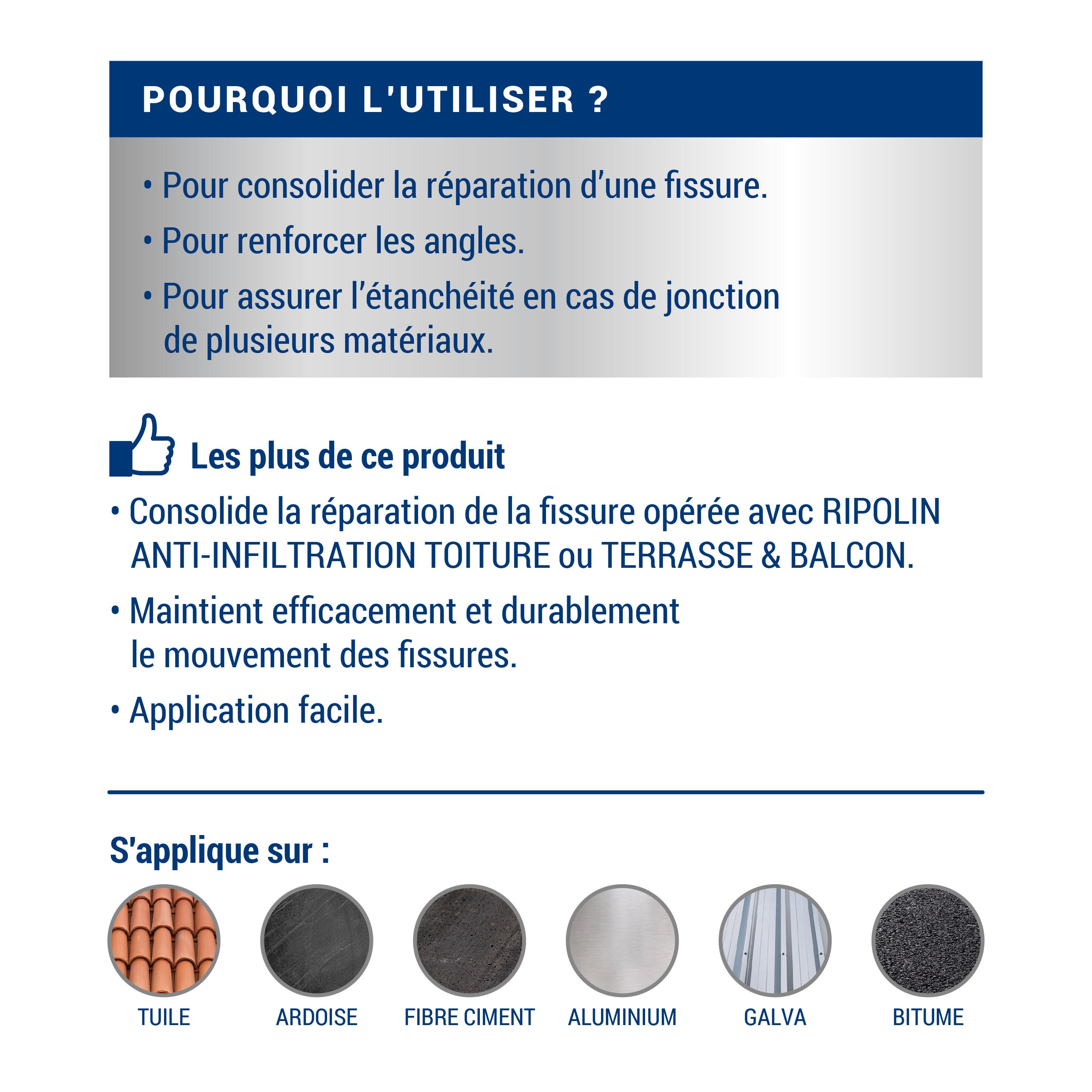 Bande fibrée anti-infiltration Long.10 m x Larg.9 cm - RIPOLIN - 5