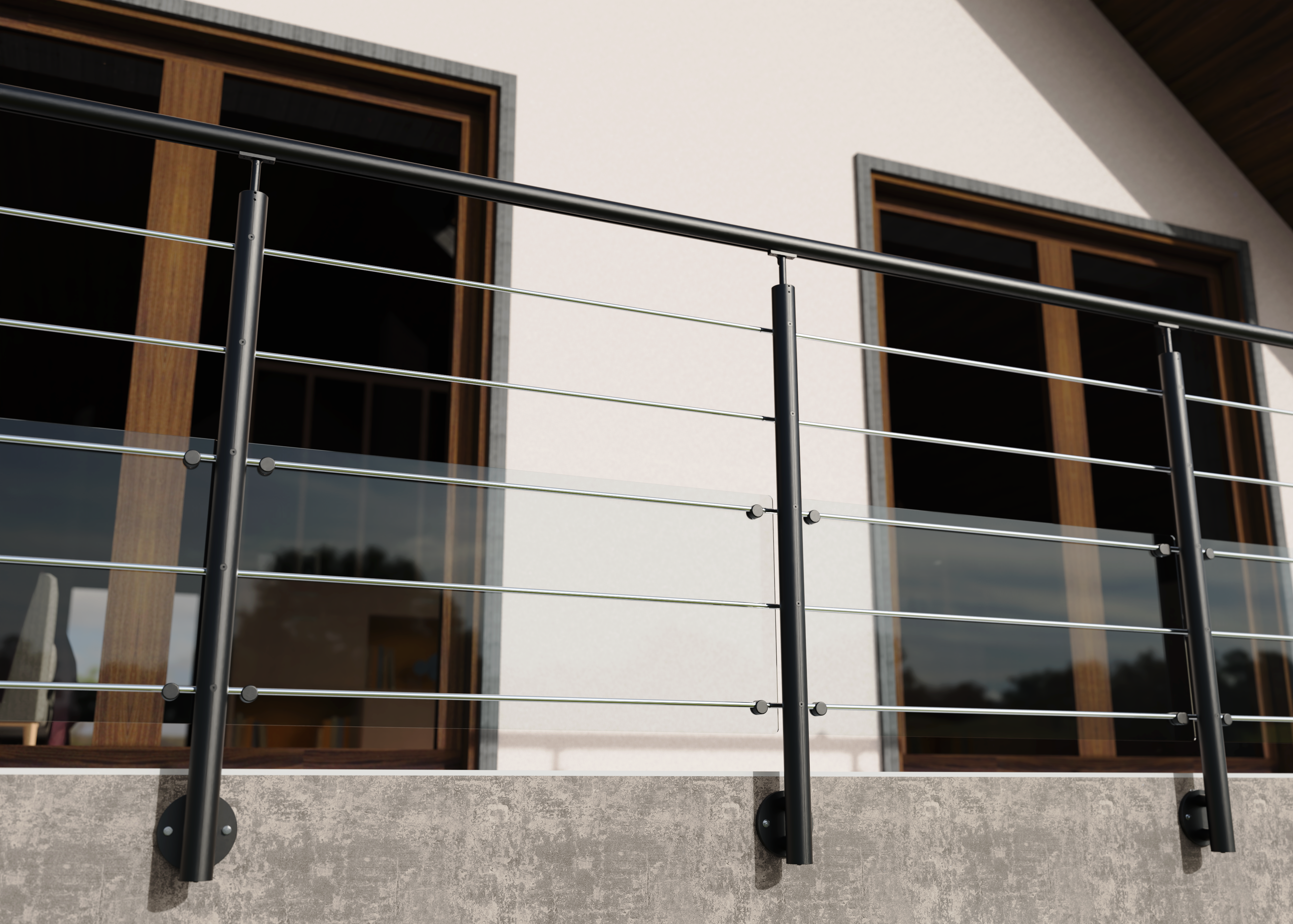 Garde corps intérieur et extérieur aluminium Long.2m noir fixation au mur, en kit - 3