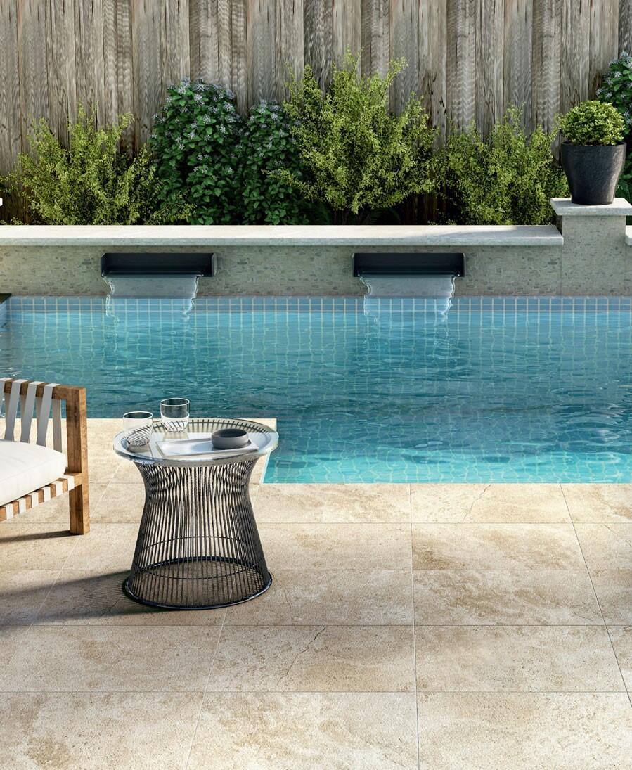 Dalle carrelage extérieur effet pierre l.60 x L.60 cm - Pierre de travertin - 2