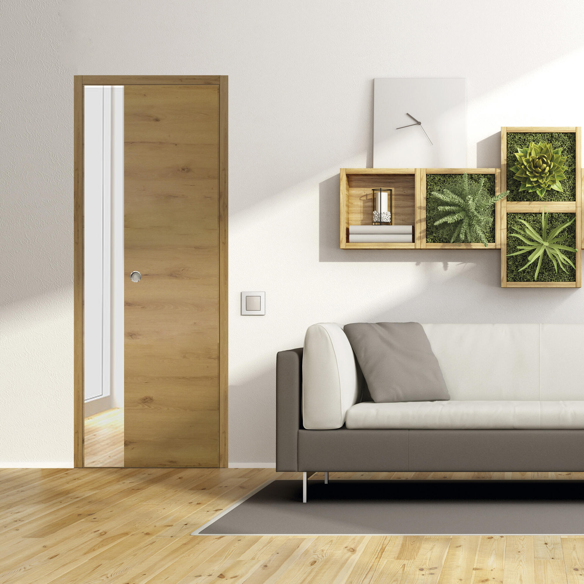 Porte coulissante seule Monaco revêtue Larg.93 cm alvéolaire entaillée - 2