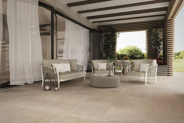 Dalle Carrelage extérieur effet pierre l.60 x L.60 cm - Regent Ivory