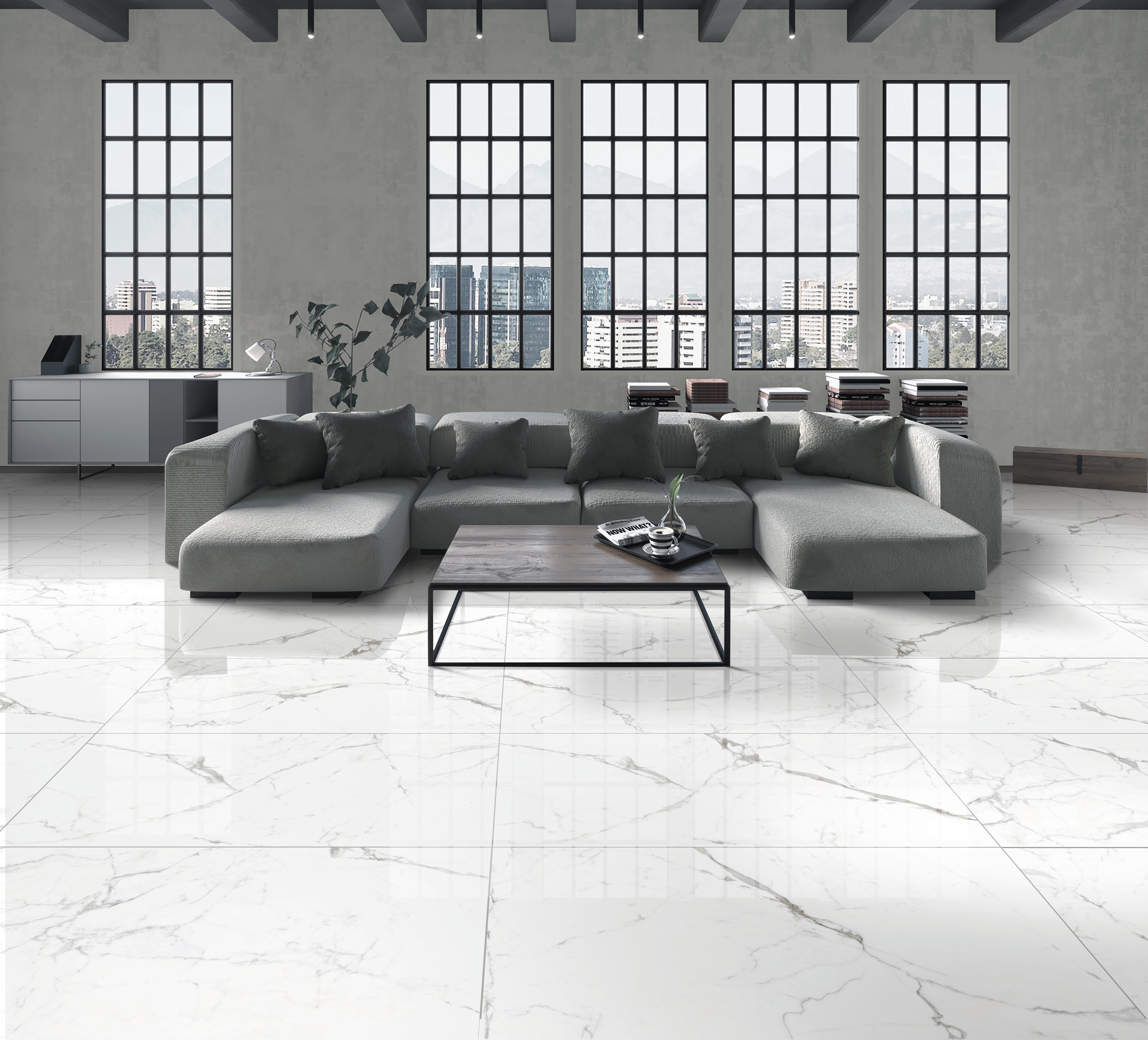 Carrelage sol intérieur effet marbre l.60x L.120cm - Calacatta Blanc - 2