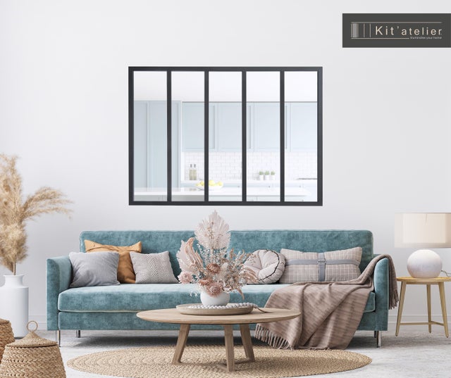 Verrière atelier aluminium fixe, 5 vitrages inclus H.108 x l.153,20 cm noir sablé