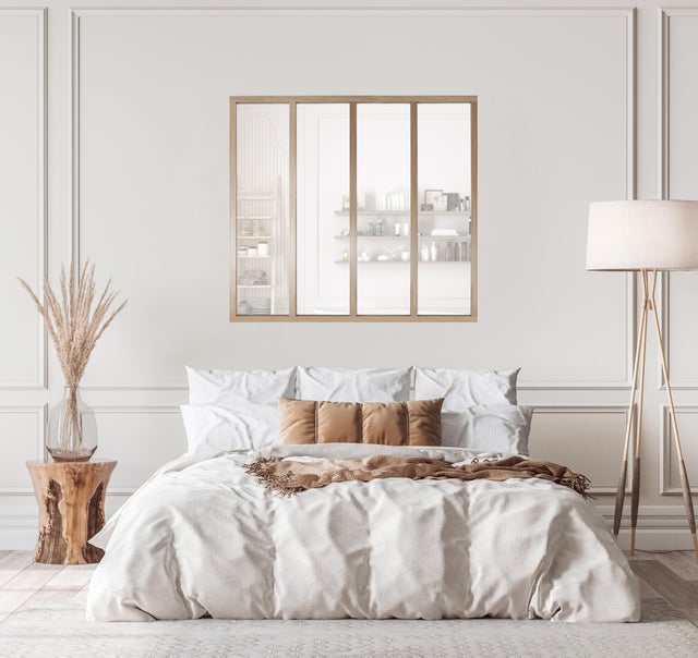 Verrière atelier aluminium fixe, 4 vitrages inclus H.108 x l.123,20 cm bois 