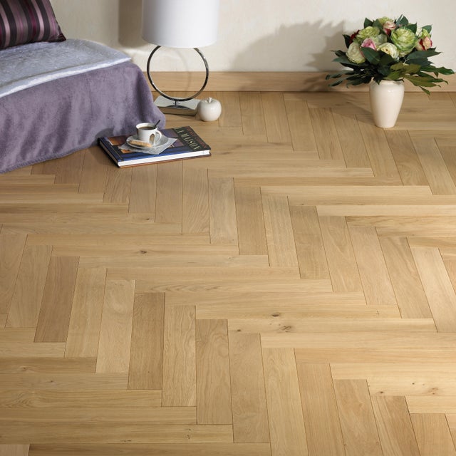 Parquet bois contrecollé à clipser Chêne naturel Bâton rompu Larg.9 cm
