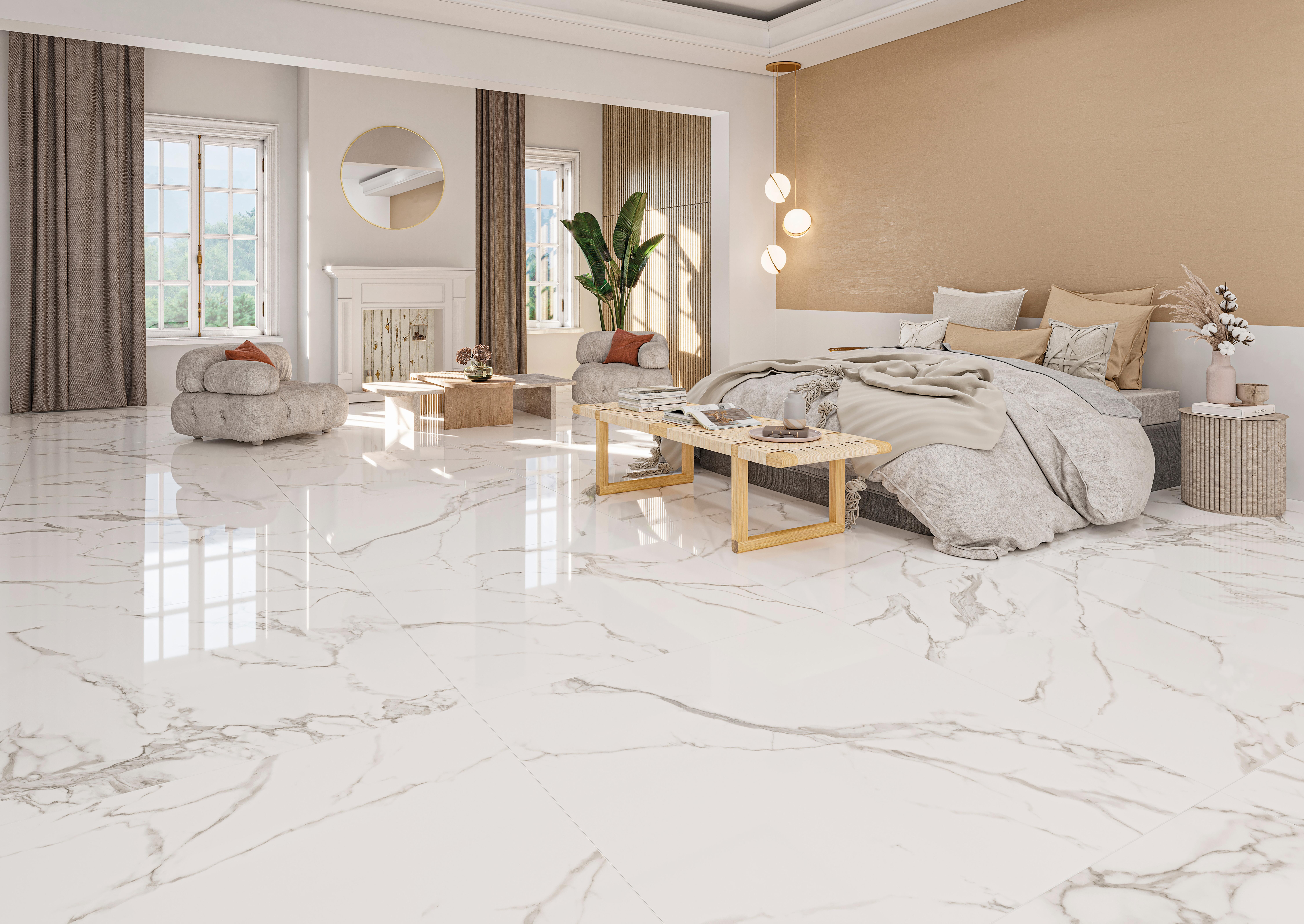 Carrelage sol intérieur effet marbre l.120x L.120cm - Lenox Blanc Poli - 2