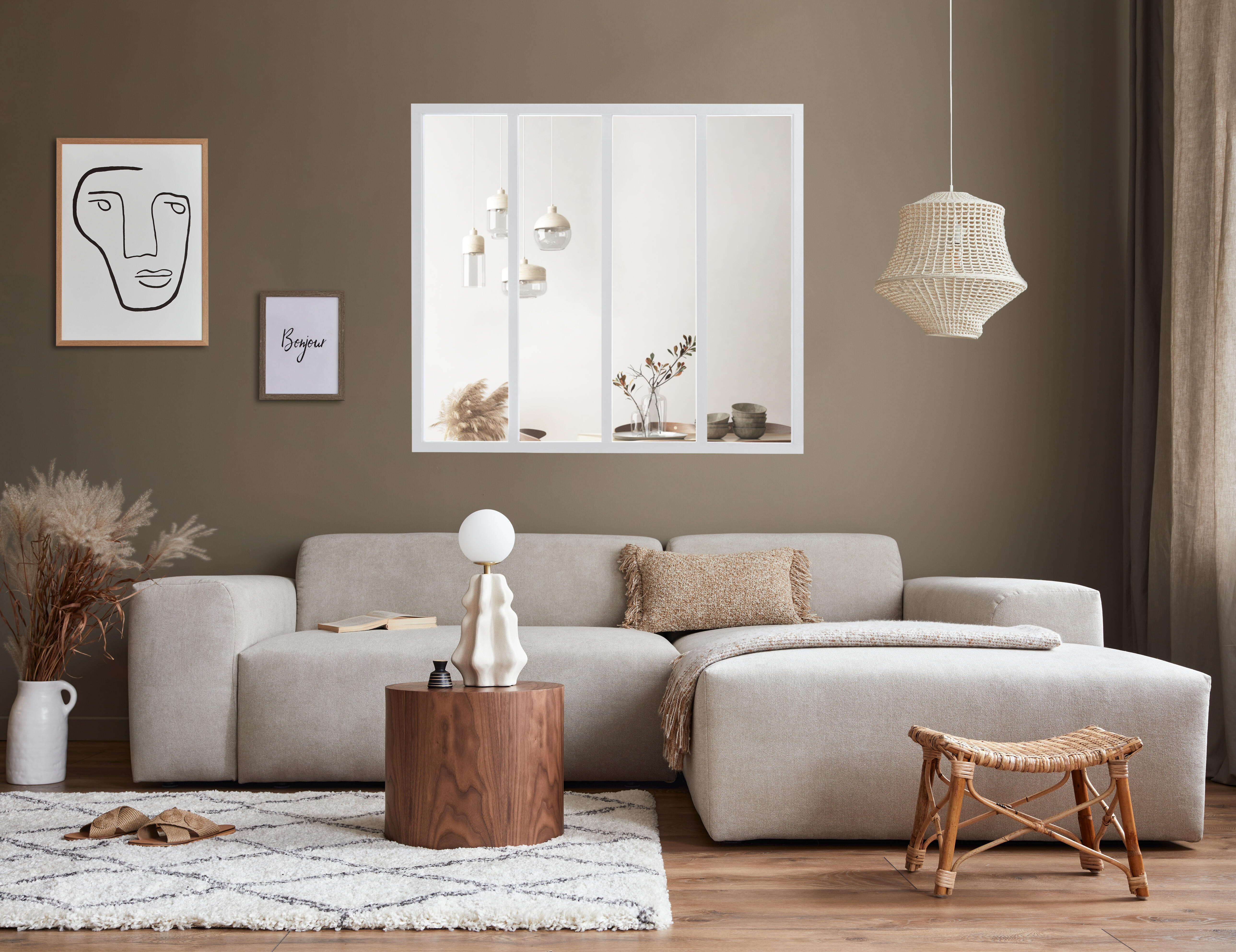 Verrière atelier aluminium fixe, 4 vitrages inclus H.108 x l.123,20 cm blanc sablé - 2